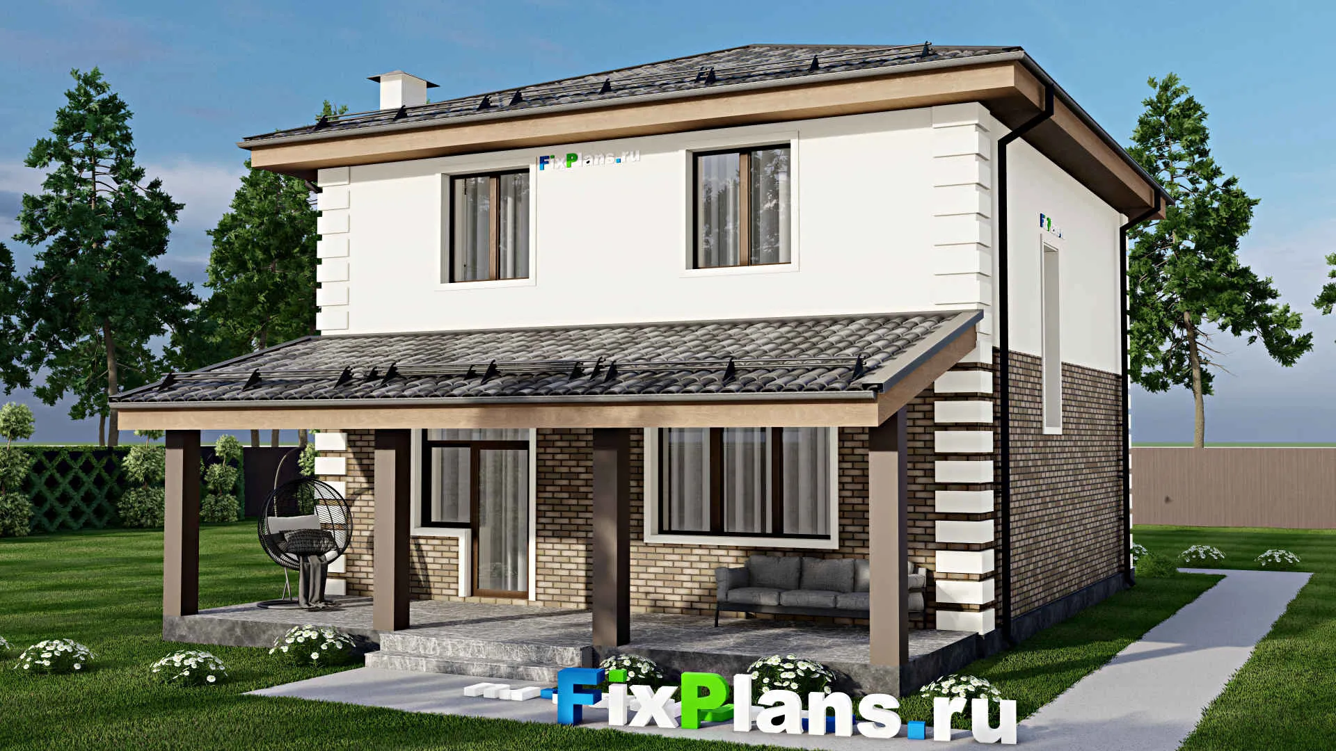 F-12284 - Проект двухэтажного дома 10 на 15, площадью 180 м² с террасой и 2 спальнями