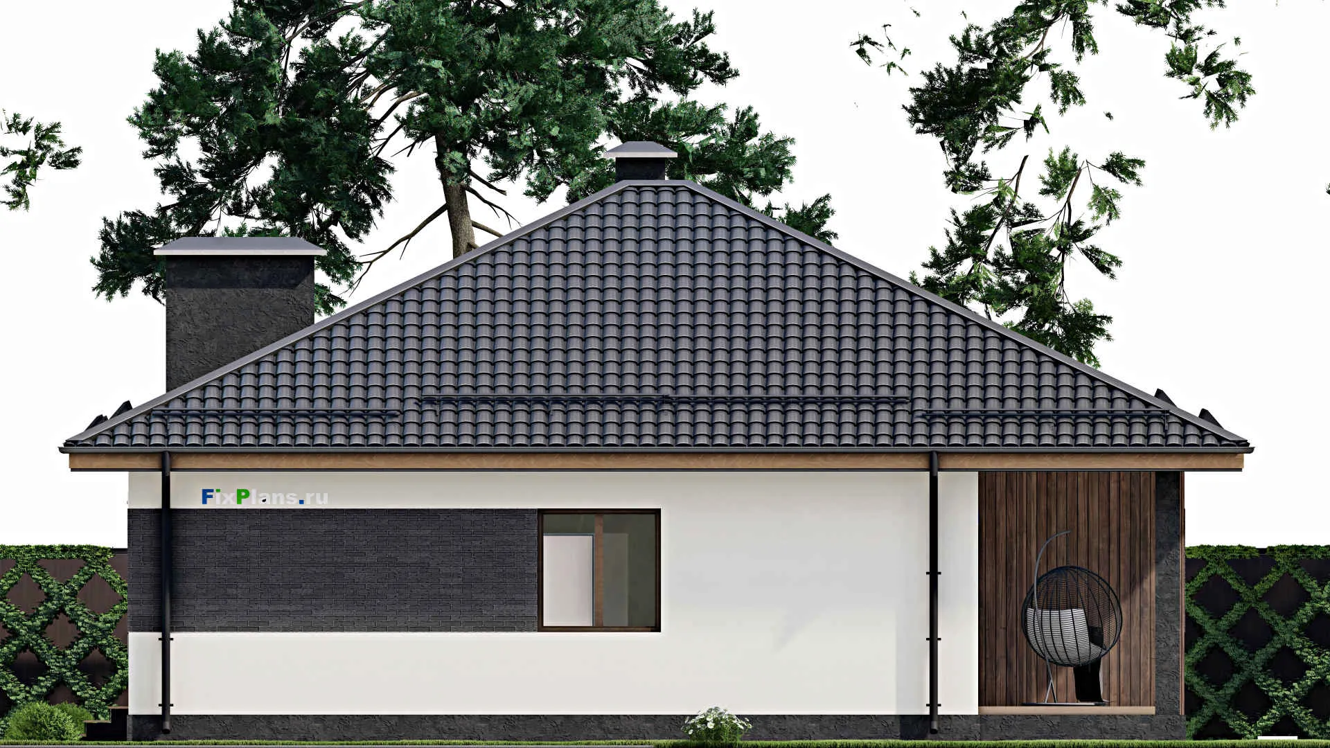 F-4535 - Проект одноэтажного дома 12 на 13, площадью 130 м² с террасой и 3 спальнями