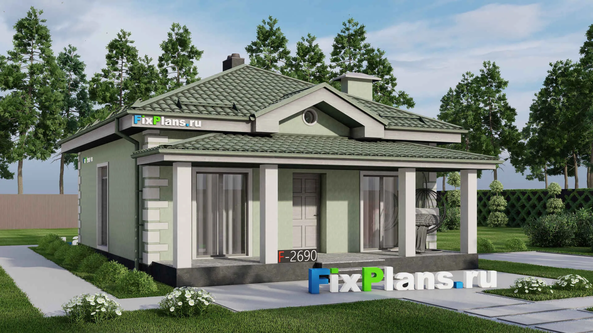F-2690 - Проект одноэтажного дома 9 на 9, площадью 70 м² с 2 спальнями