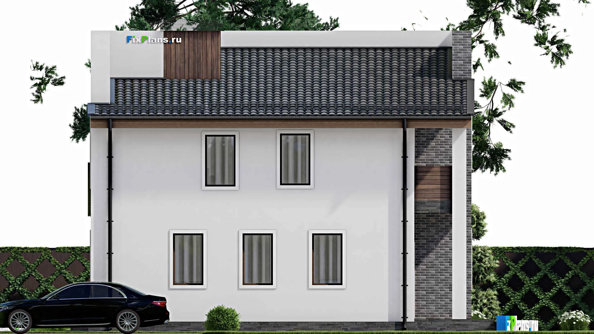 F-9728 - Проект дома с мансардой 11 на 12, площадью 130 м² с террасой, балконом и 3 спальнями