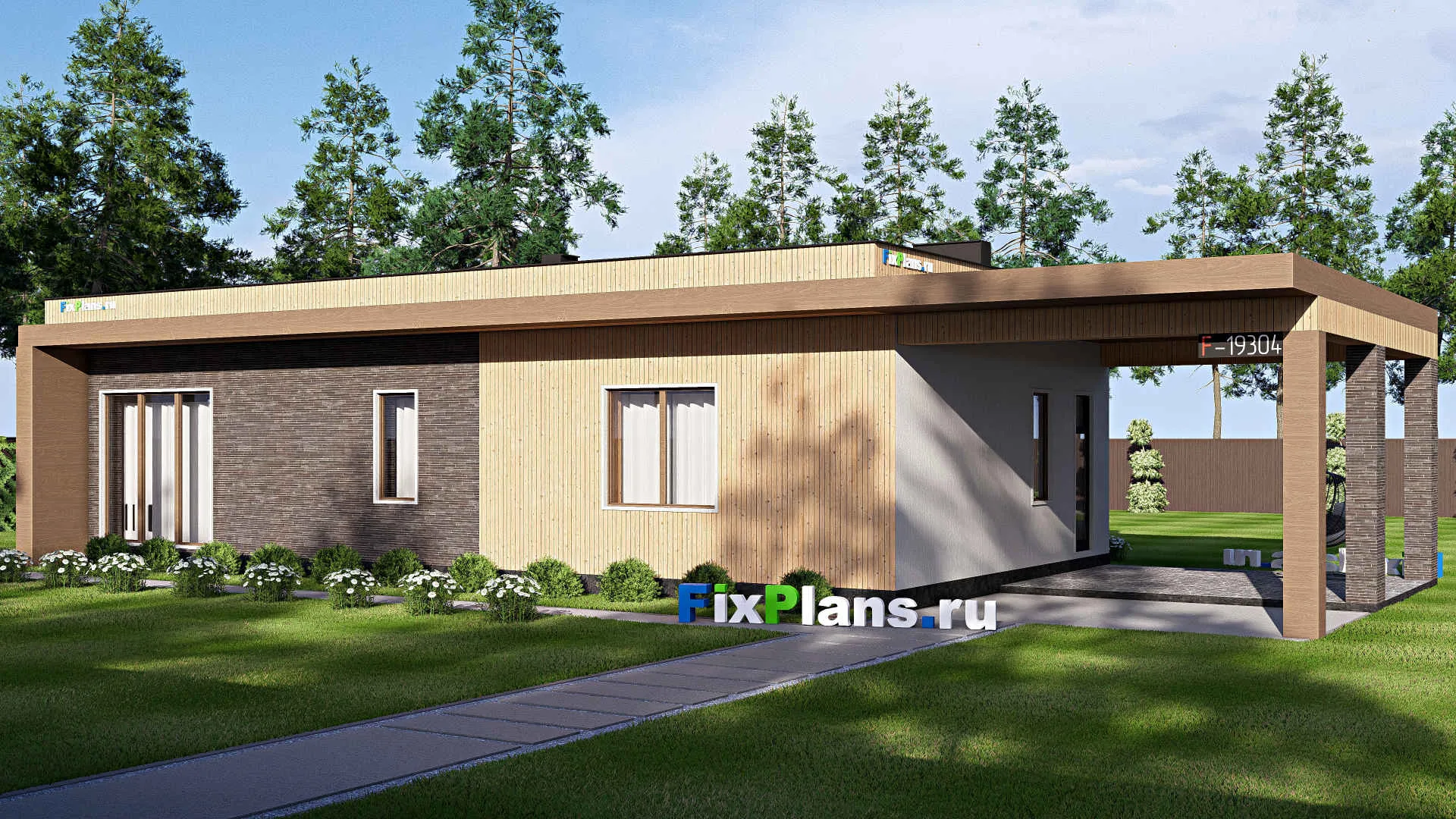 F-19304 - Проект одноэтажного дома 10 на 23, площадью 150 м² с 1 спальнями