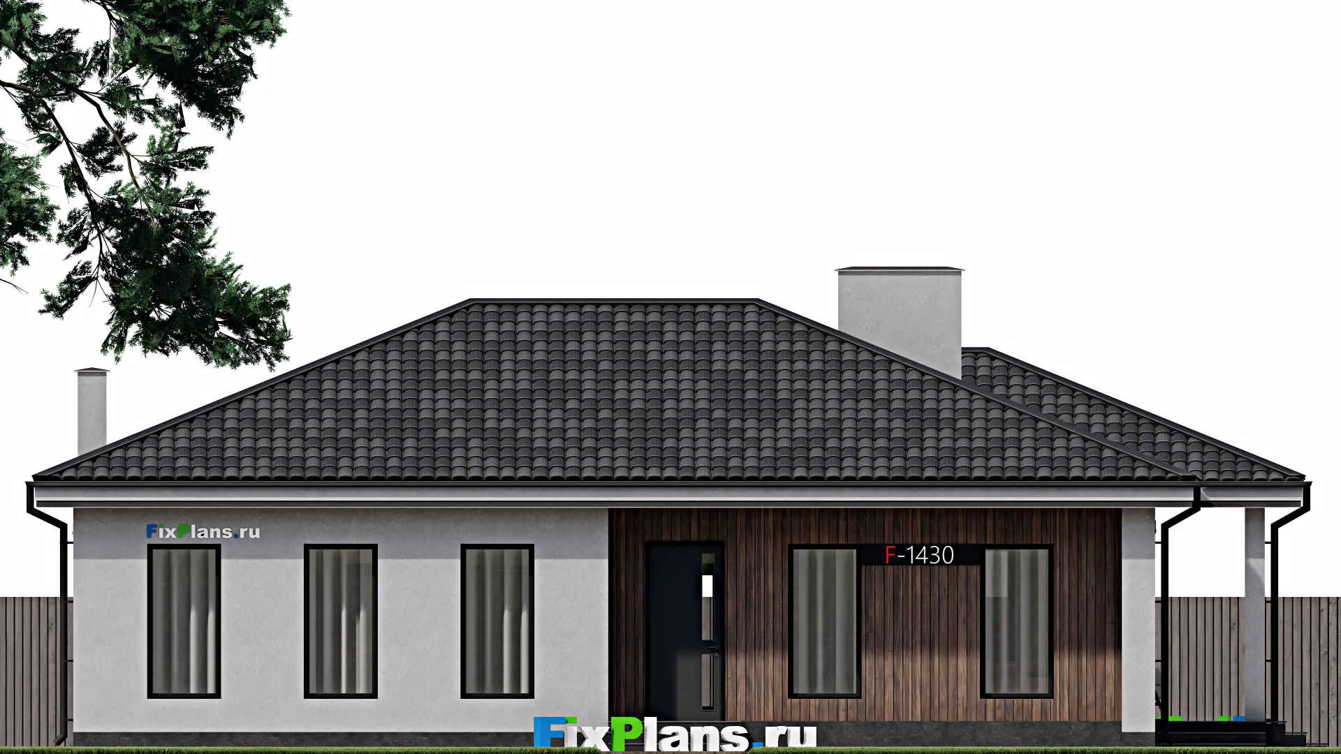 F-1430 - Проект одноэтажного дома 11 на 15, площадью 150 м² с террасой и 2 спальнями