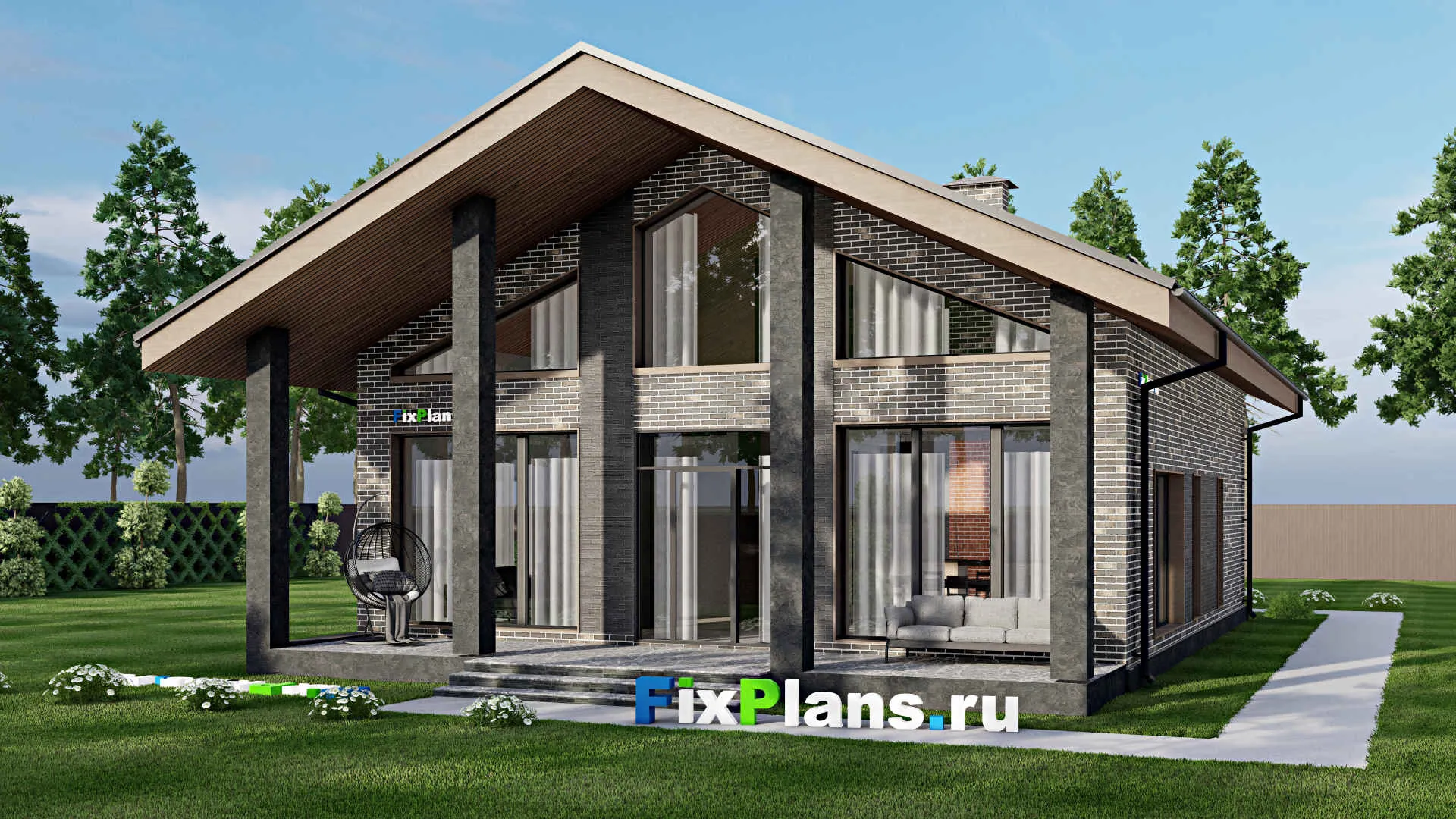 F-6605 - Проект дома с мансардой 12 на 14, площадью 240 м² с террасой и 3 спальнями