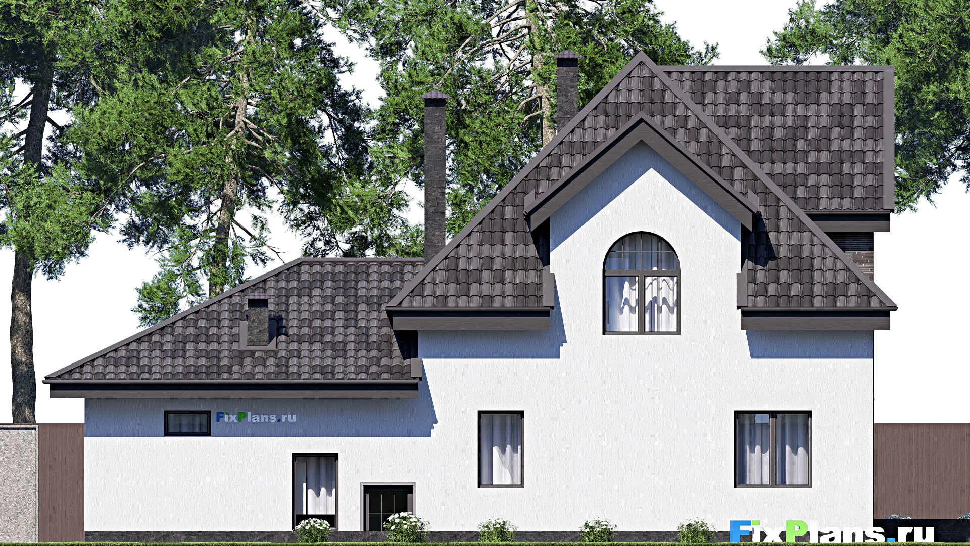 F-19106 - Проект дома с мансардой 14 на 19, площадью 190 м² с террасой, гаражом на 1 машину и 2 спальнями