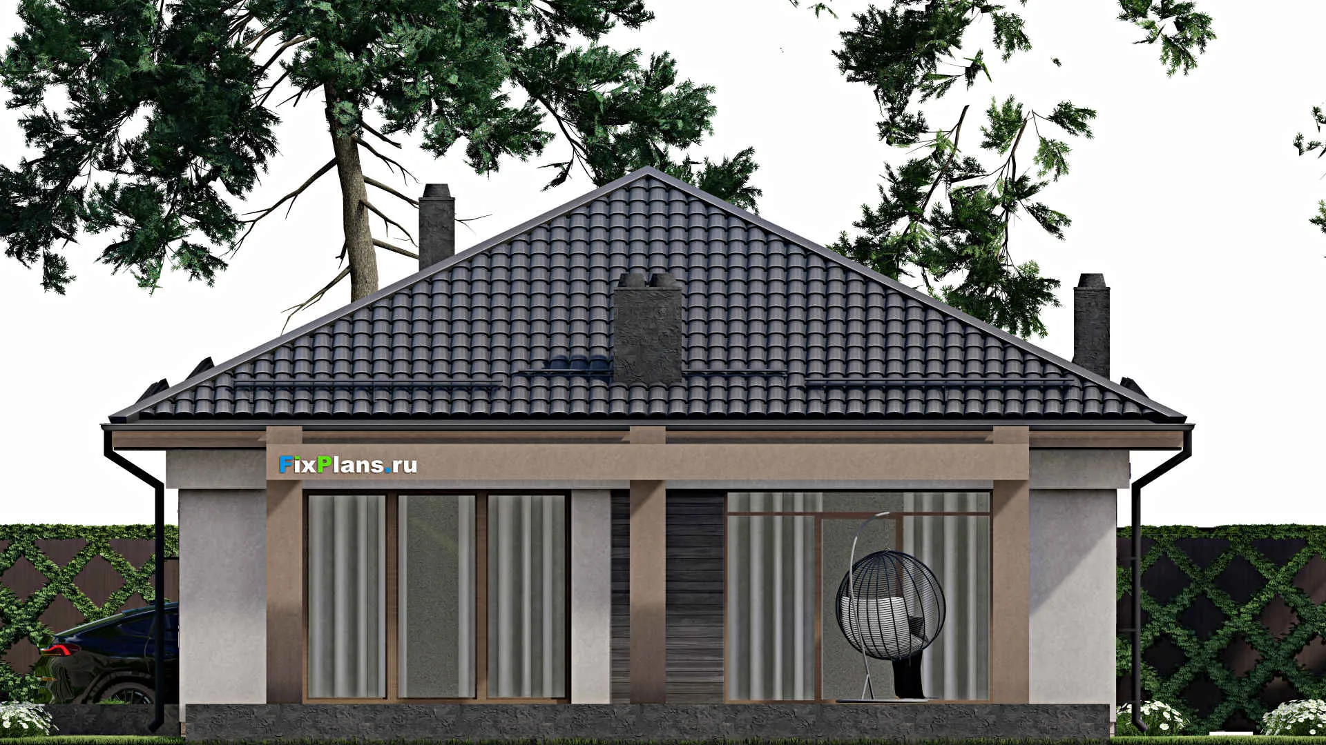 F-3725 - Проект одноэтажного дома 11 на 14, площадью 170 м² с террасой и 3 спальнями