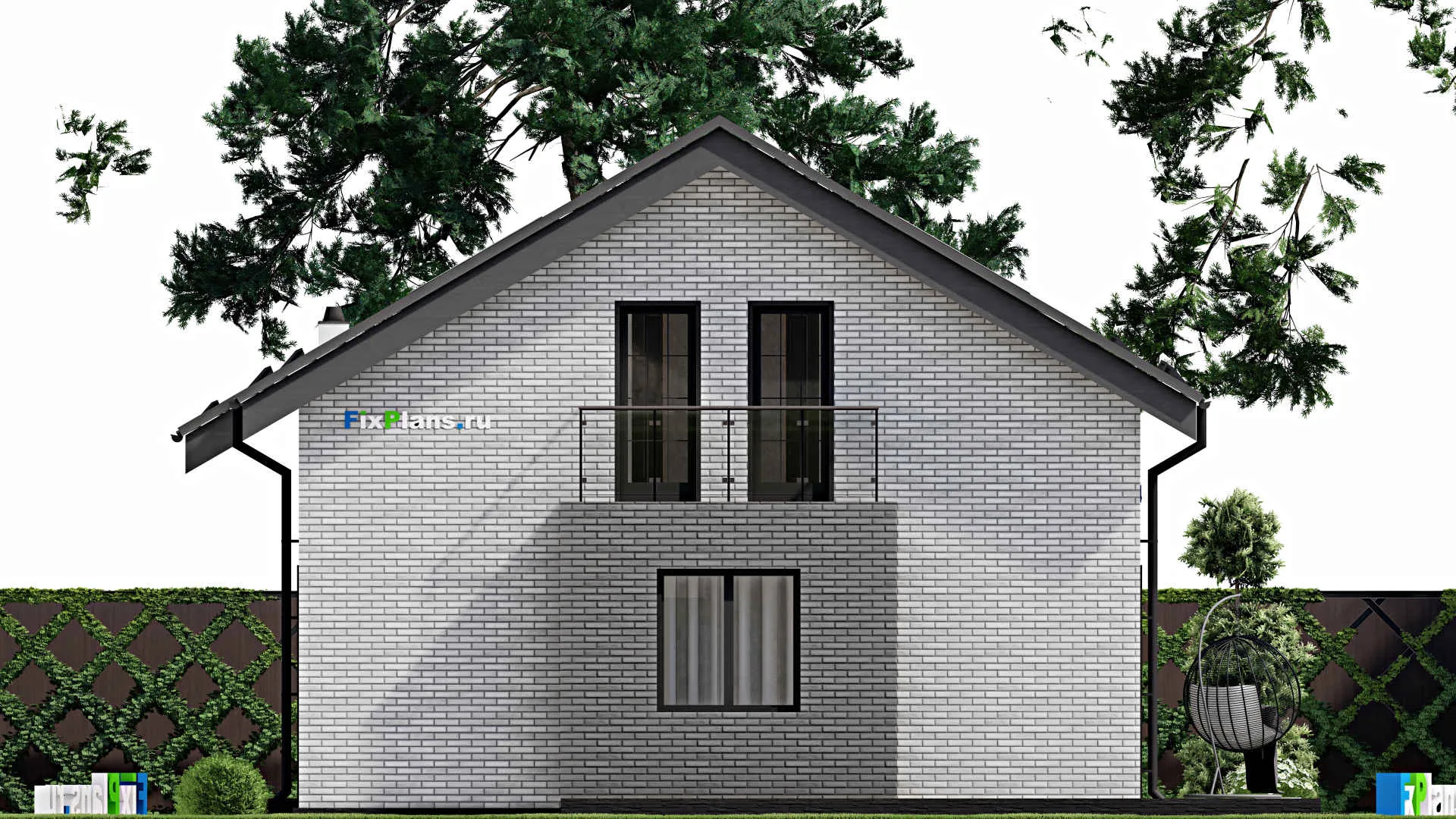 F-2825 - Проект дома с мансардой 9 на 17, площадью 210 м² с террасой, балконом, гаражом на 1 машину и 4 спальнями