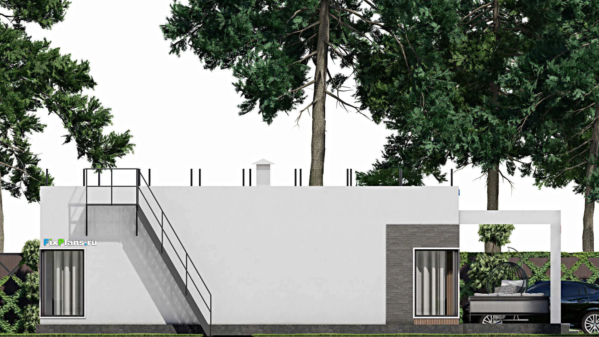 F-10619 - Проект одноэтажного дома 13 на 13, площадью 160 м² с террасой и 3 спальнями