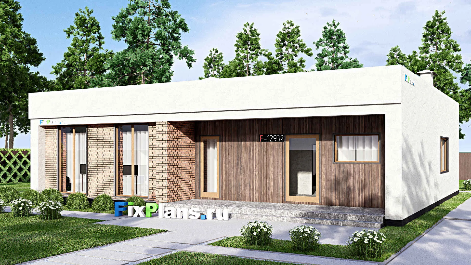 F-12932 - Проект одноэтажного дома 15 на 16, площадью 190 м² с террасой и 3 спальнями