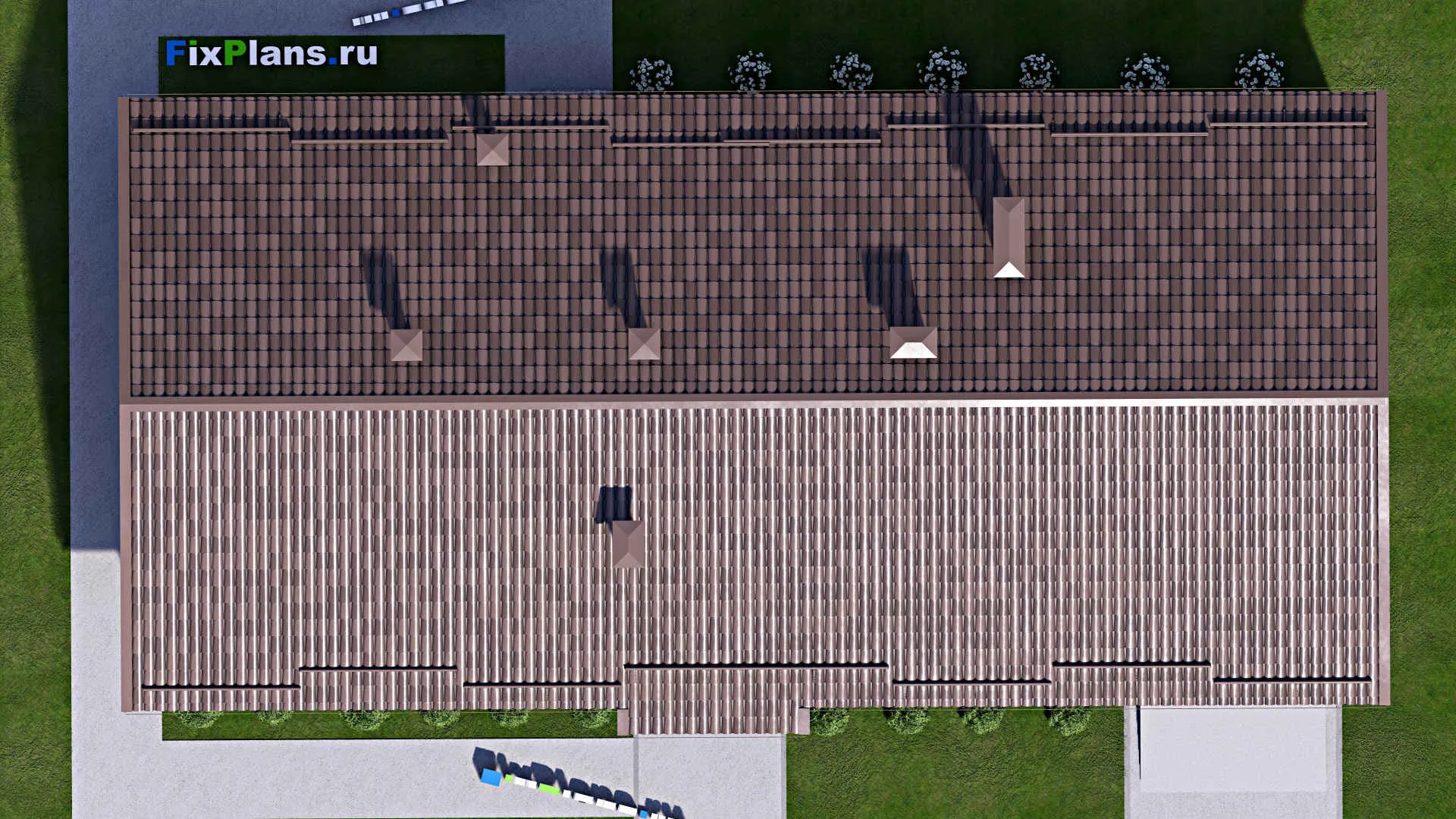 F-14030 - Проект одноэтажного дома 13 на 23, площадью 190 м² с баней, гаражом на 1 машину и 2 спальнями