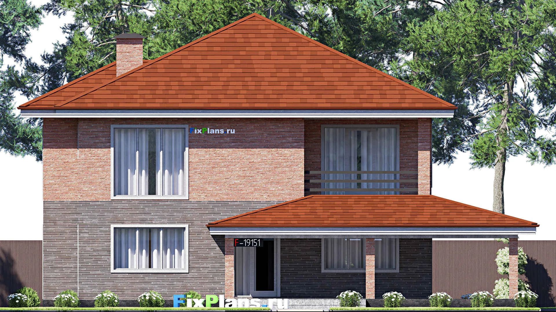 F-19151 - Проект двухэтажного дома 17 на 18, площадью 330 м² с террасой, балконом и 5 спальнями