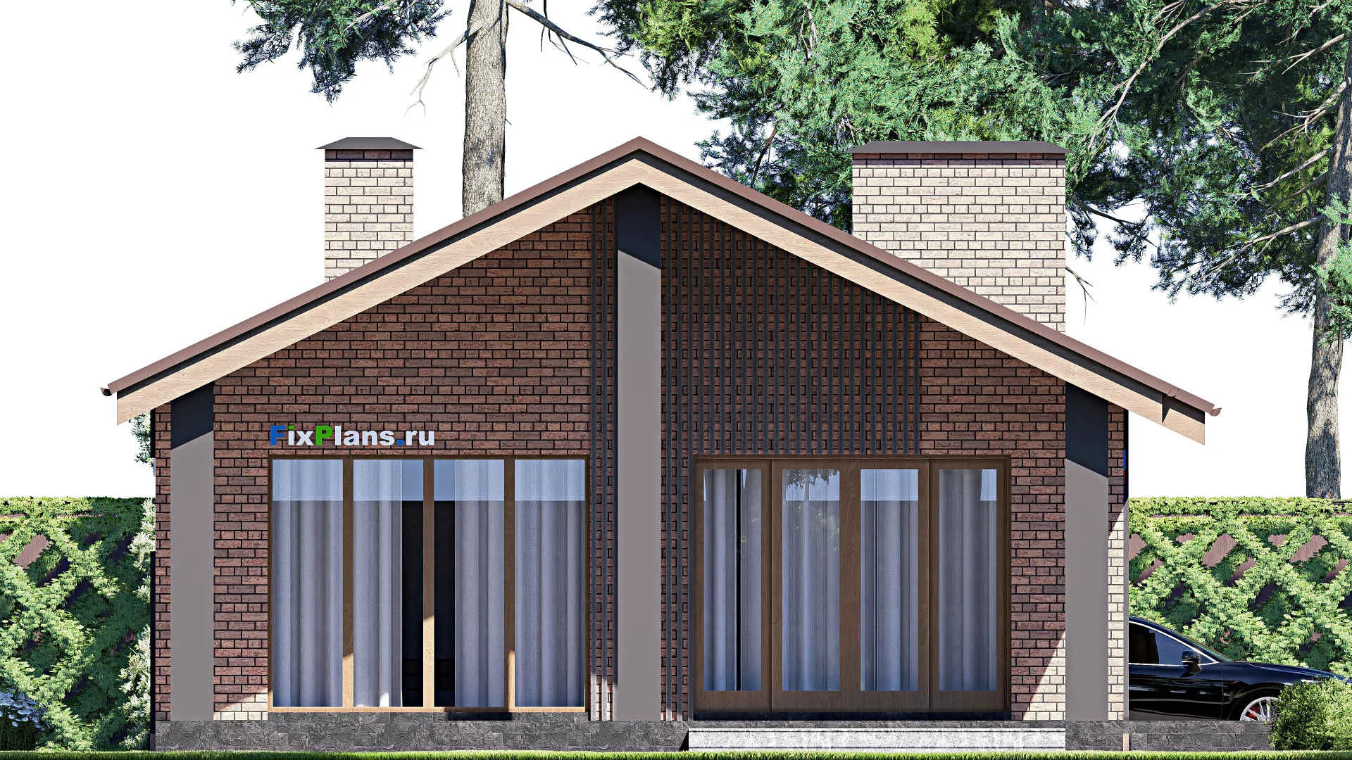 F-17756 - Проект одноэтажного дома 11 на 16, площадью 130 м² с террасой и 2 спальнями