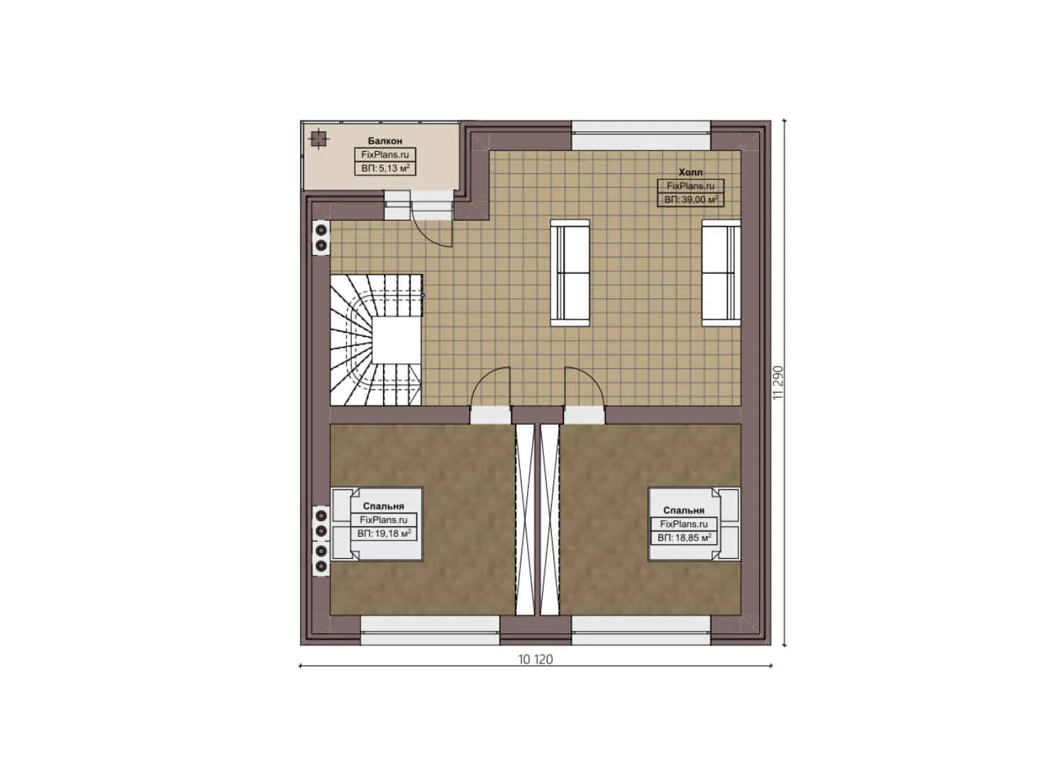 F-4625 - Планы дома с мансардой 13 на 18, площадью 230 м² с террасой, балконом, баней, гаражом на 1 машину и 3 спальнями