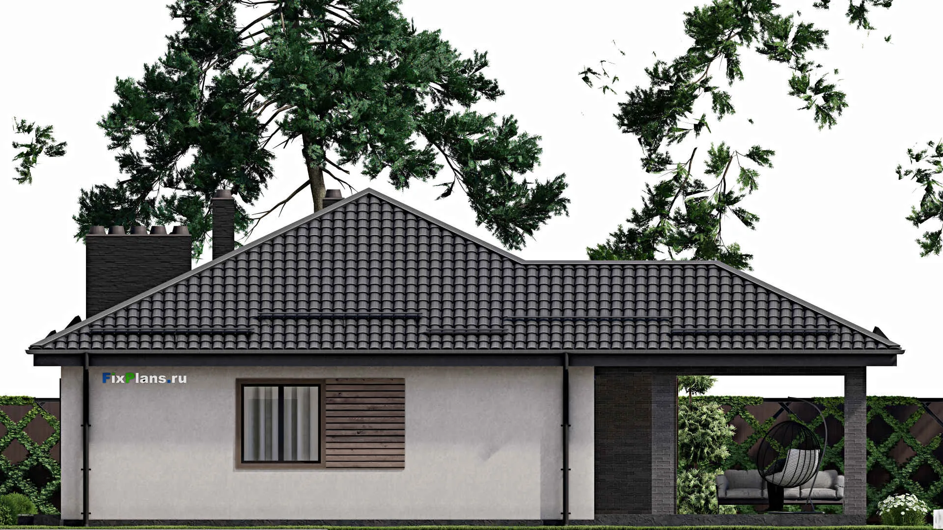 F-3095 - Проект одноэтажного дома 12 на 14, площадью 140 м² с террасой и 3 спальнями