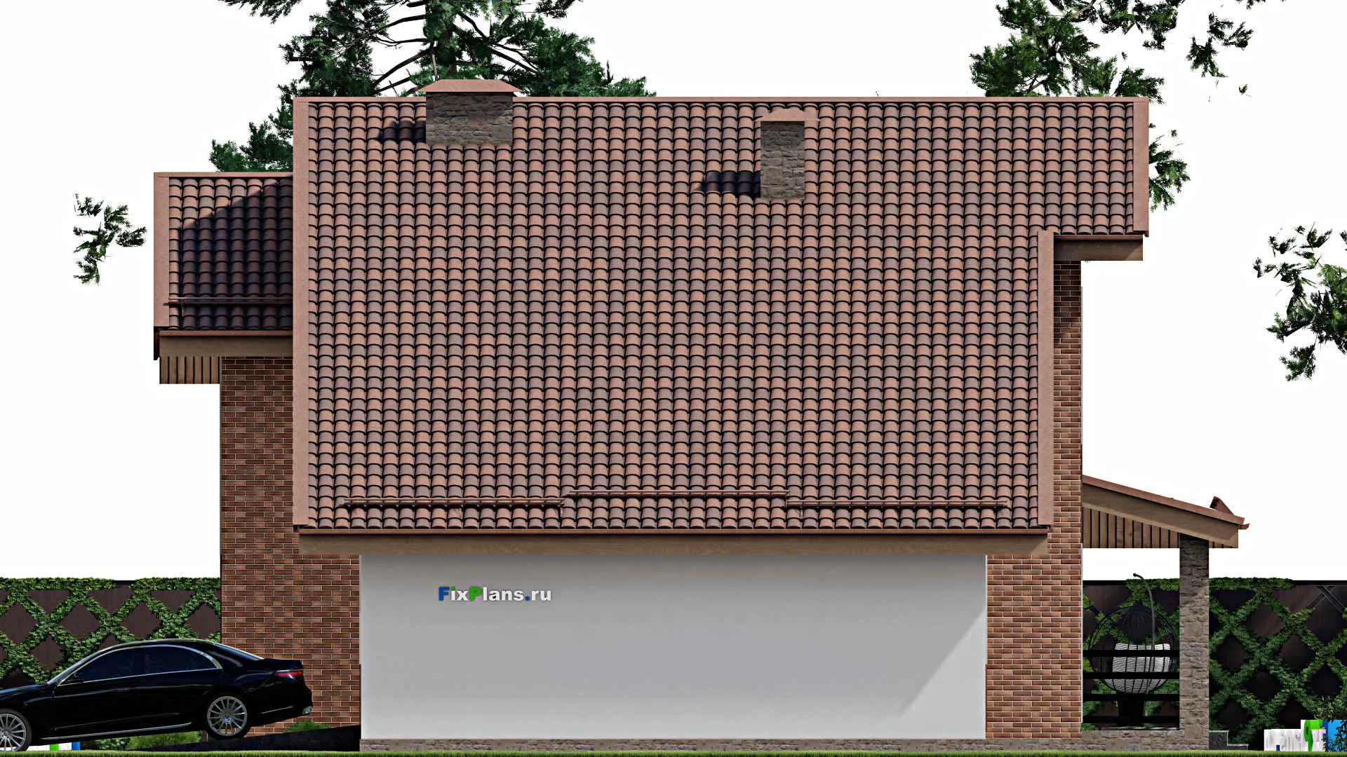 F-10520 - Проект дома с мансардой 14 на 22, площадью 270 м² с террасой, балконом, гаражом на 2 машины и 4 спальнями