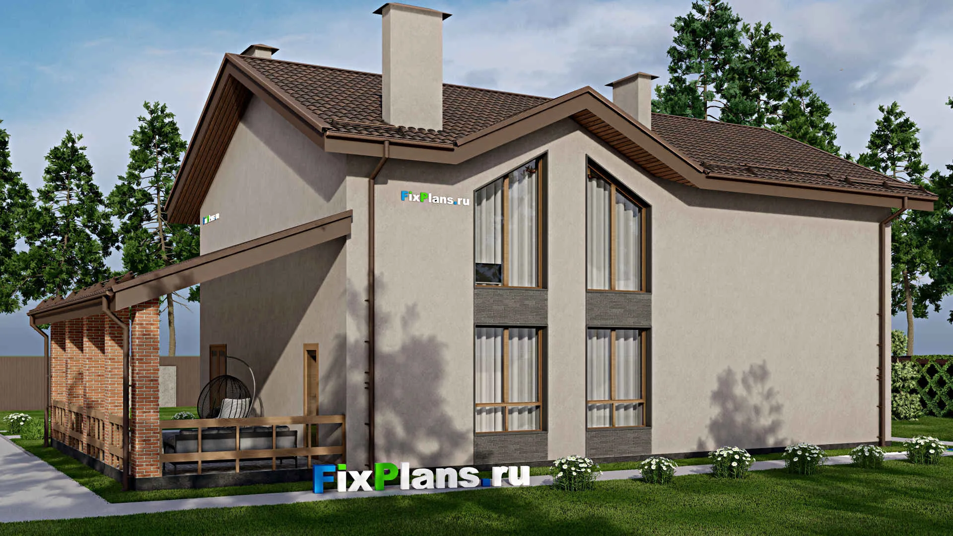 F-8090 - Проект дома с мансардой 14 на 20, площадью 290 м² с террасой и 4 спальнями