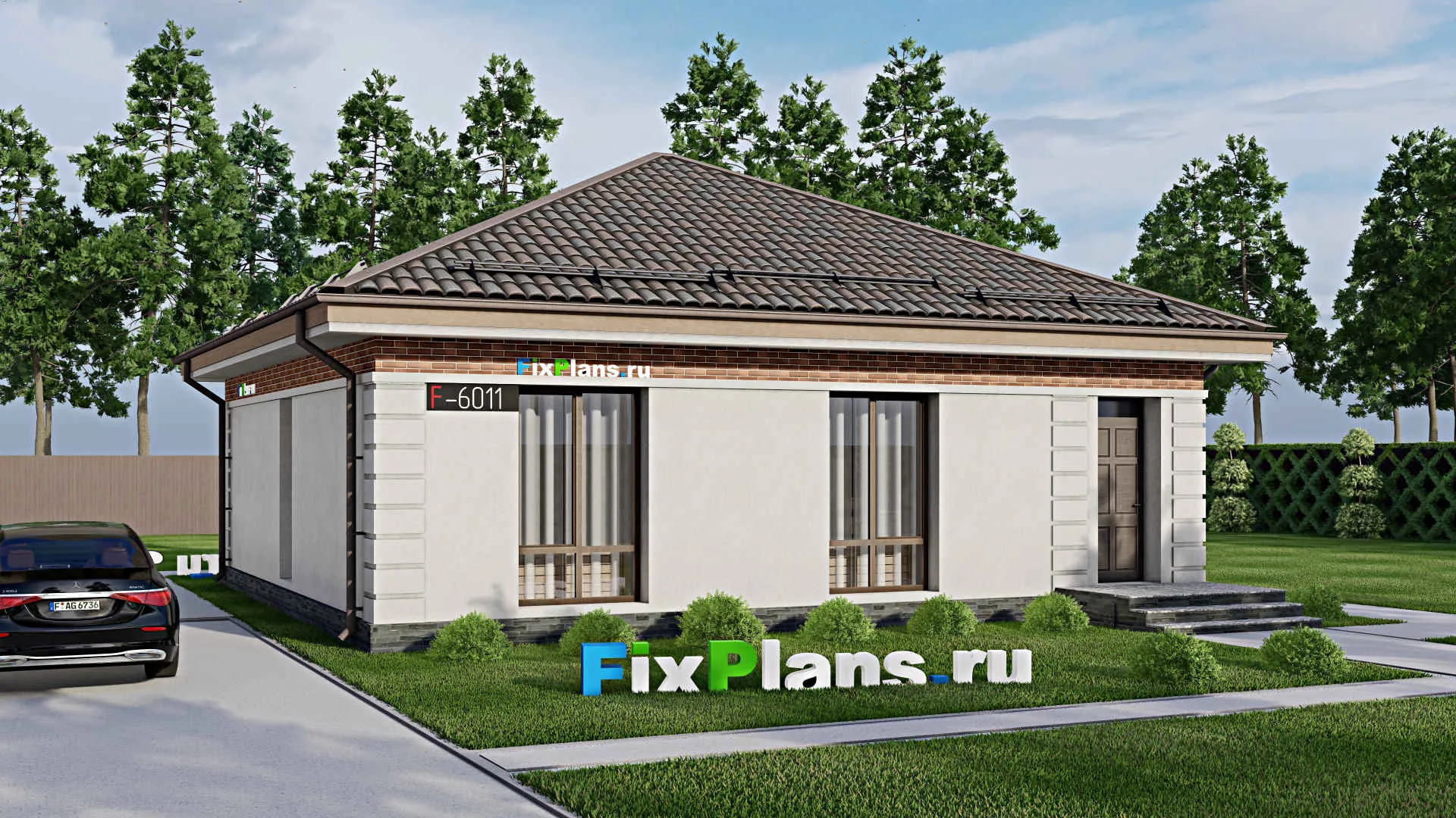 F-6011 - Проект одноэтажного дома 11 на 11, площадью 90 м² с 3 спальнями