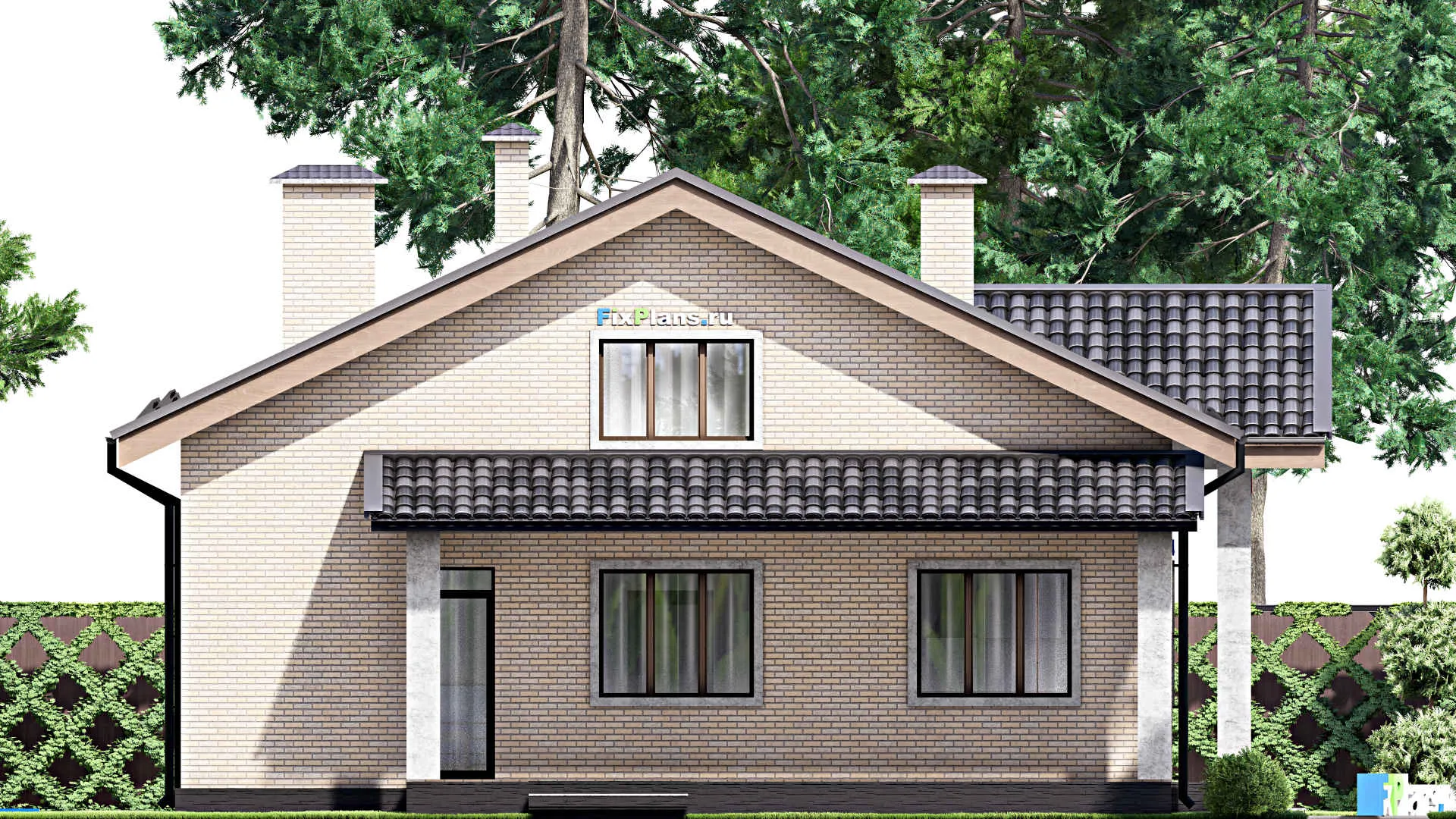 F-12887 - Проект дома с мансардой 13 на 18, площадью 200 м² с террасой и 3 спальнями