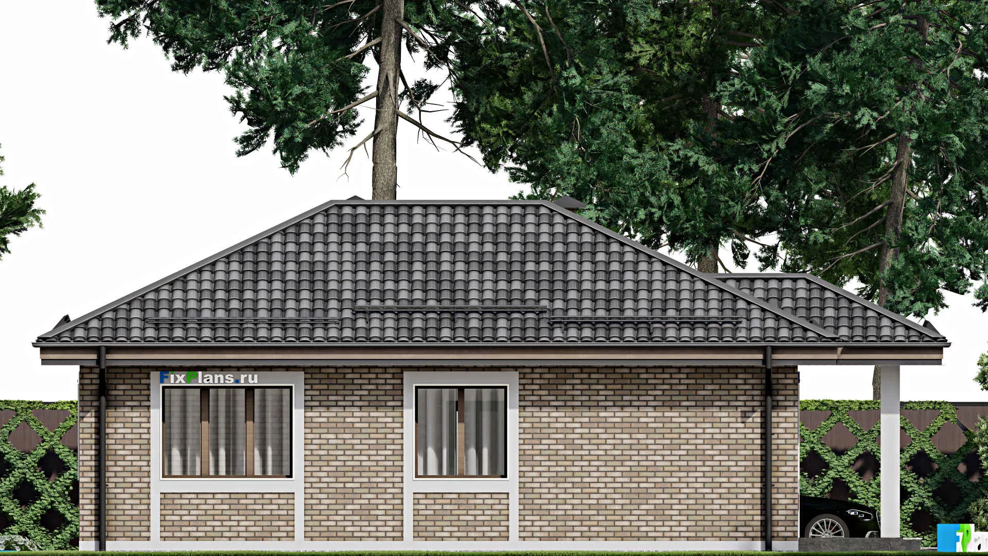 F-5948 - Проект одноэтажного дома 8 на 12, площадью 80 м² с 2 спальнями