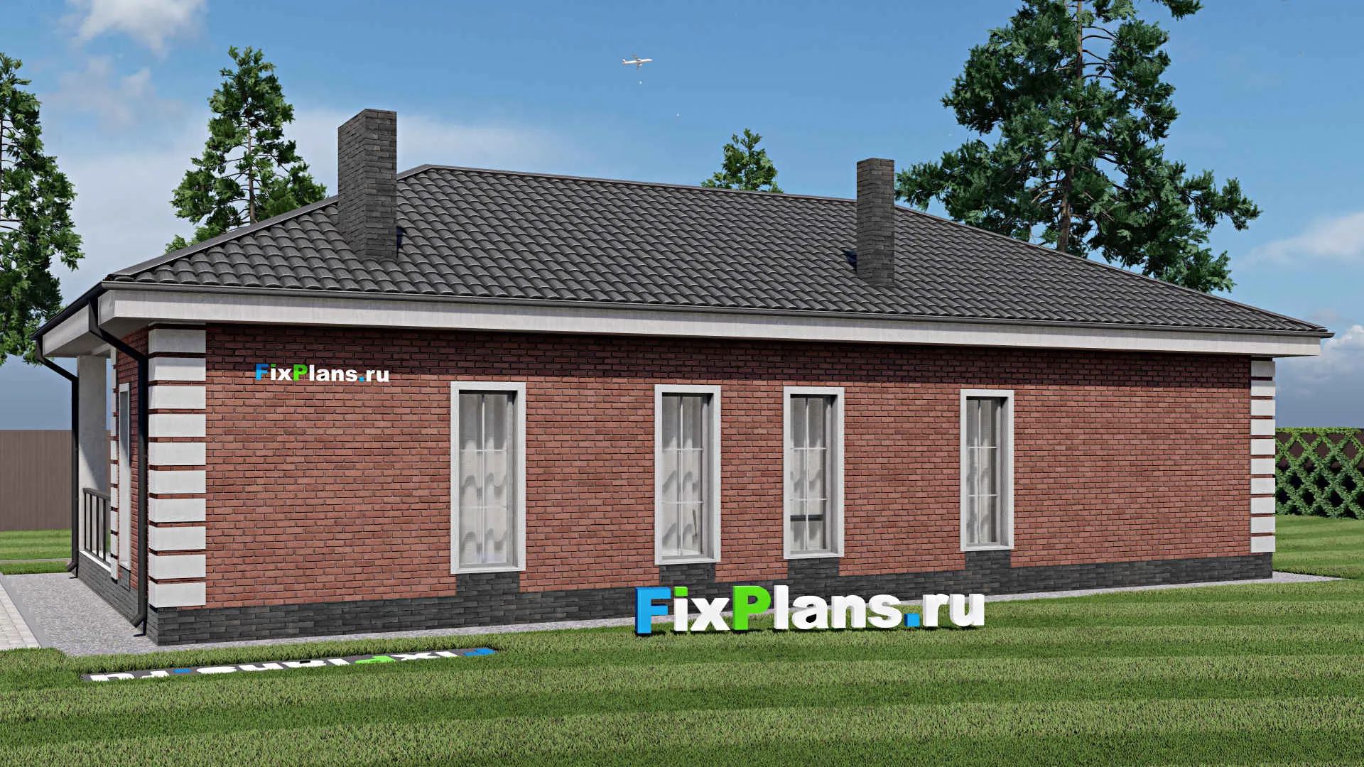 F-0989 - Проект одноэтажного дома 9 на 17, площадью 120 м² с террасой и 2 спальнями