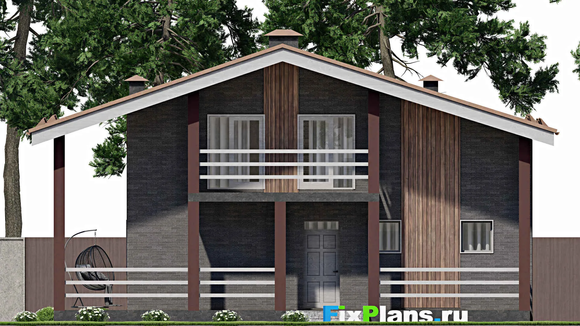 F-8405 - Проект дома с мансардой 13 на 13, площадью 190 м² с террасой, балконом, баней и 2 спальнями