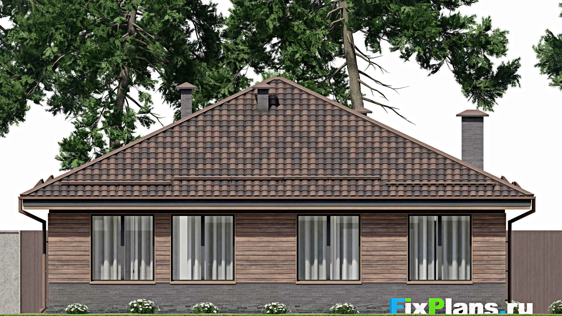 F-9908 - Проект одноэтажного дома 13 на 13, площадью 130 м² с 3 спальнями