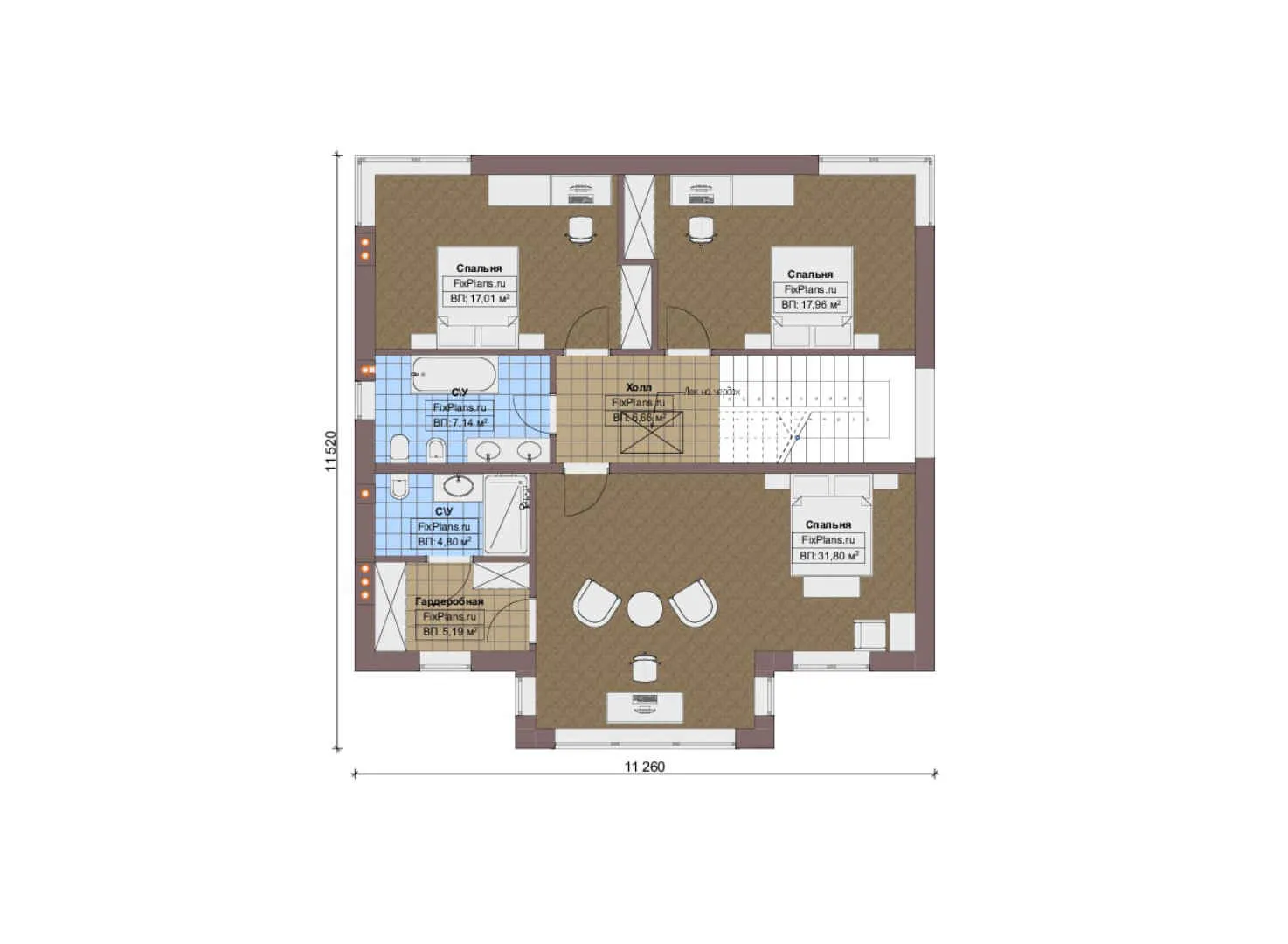F-19529 - Планы двухэтажного дома 12 на 15, площадью 200 м² с террасой и 3 спальнями