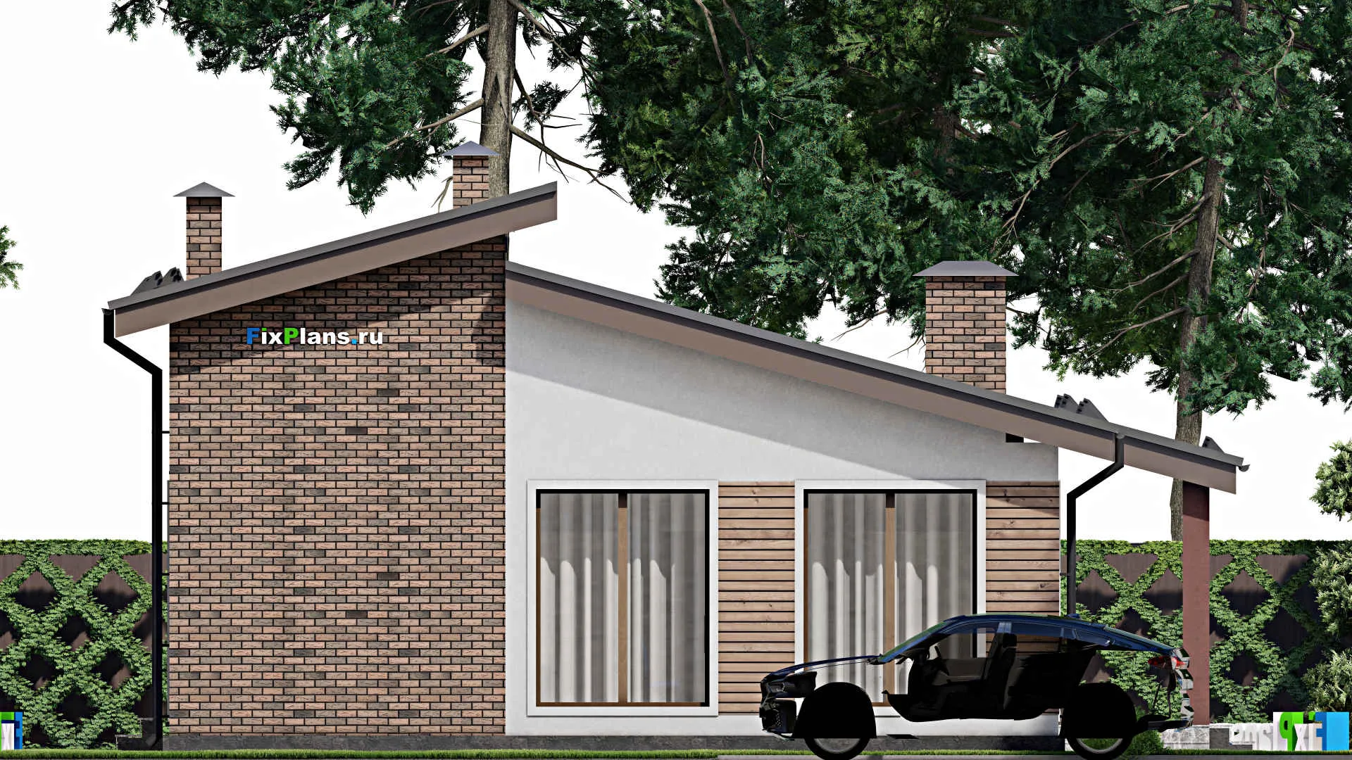 F-9188 - Проект одноэтажного дома 12 на 14, площадью 110 м² с террасой, баней и 2 спальнями