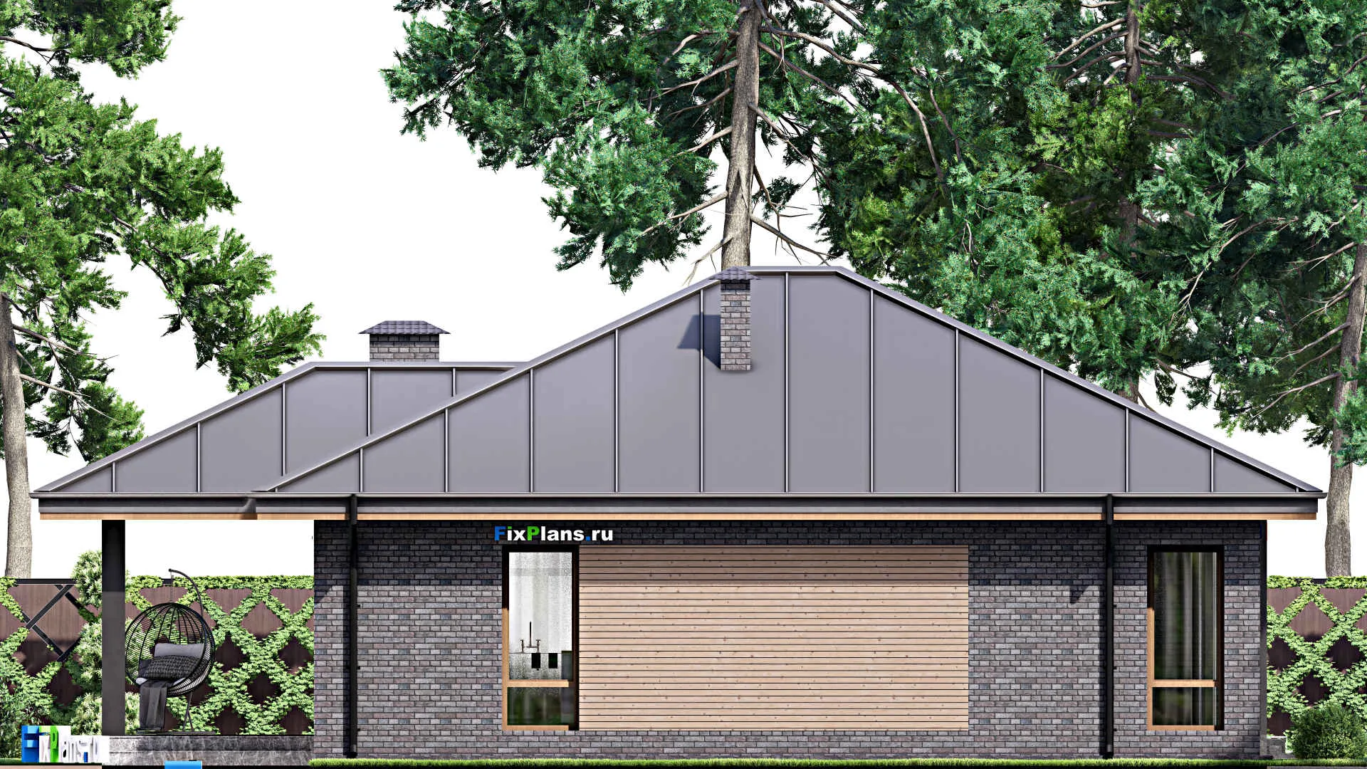 F-14579 - Проект одноэтажного дома 16 на 16, площадью 160 м² с террасой и 3 спальнями