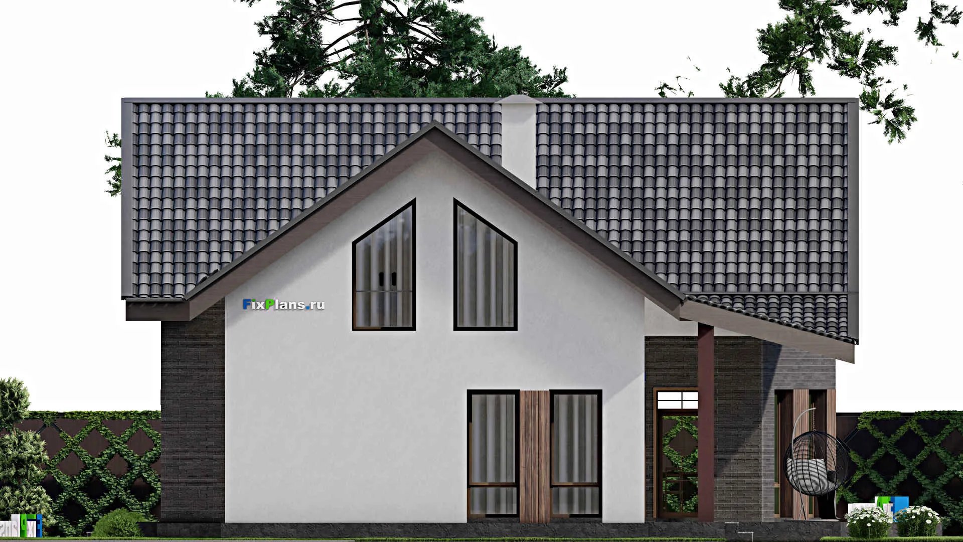 F-10889 - Проект дома с мансардой 16 на 25, площадью 420 м² с террасой и 6 спальнями