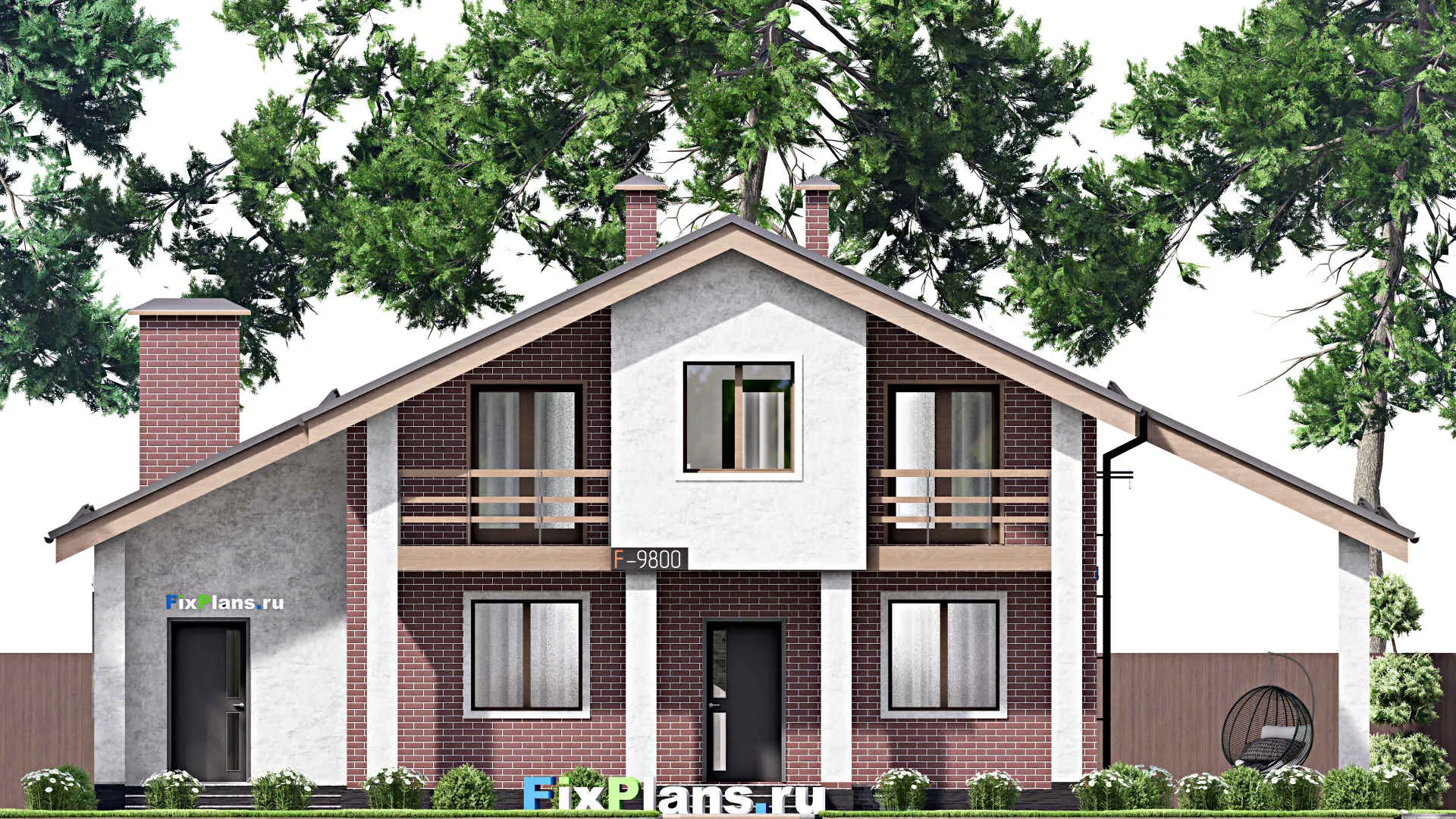 F-9800 - Проект дома с мансардой 14 на 17, площадью 220 м² с балконом и 4 спальнями