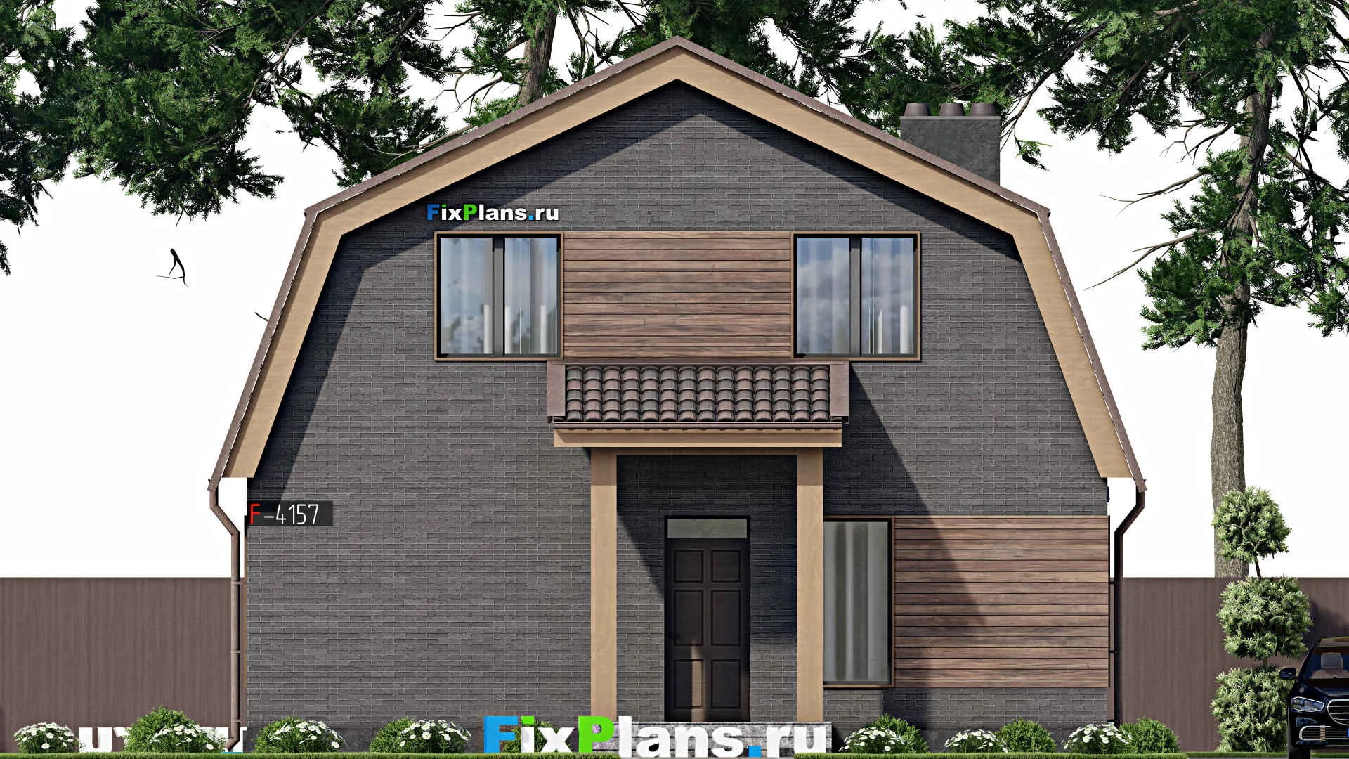 F-4157 - Планы дома с мансардой 11 на 11, площадью 190 м² с террасой и 4 спальнями