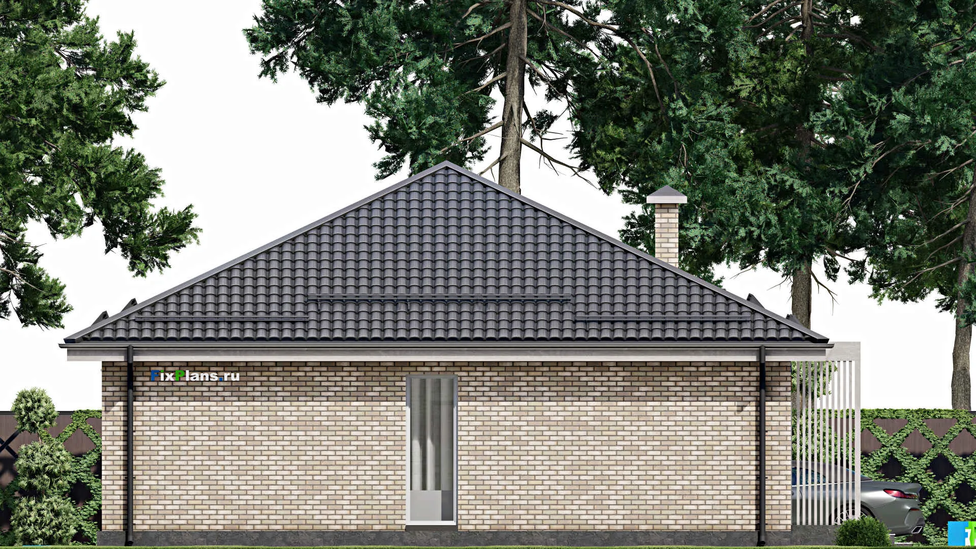 F-3041 - Проект одноэтажного дома 12 на 12, площадью 120 м² с 3 спальнями