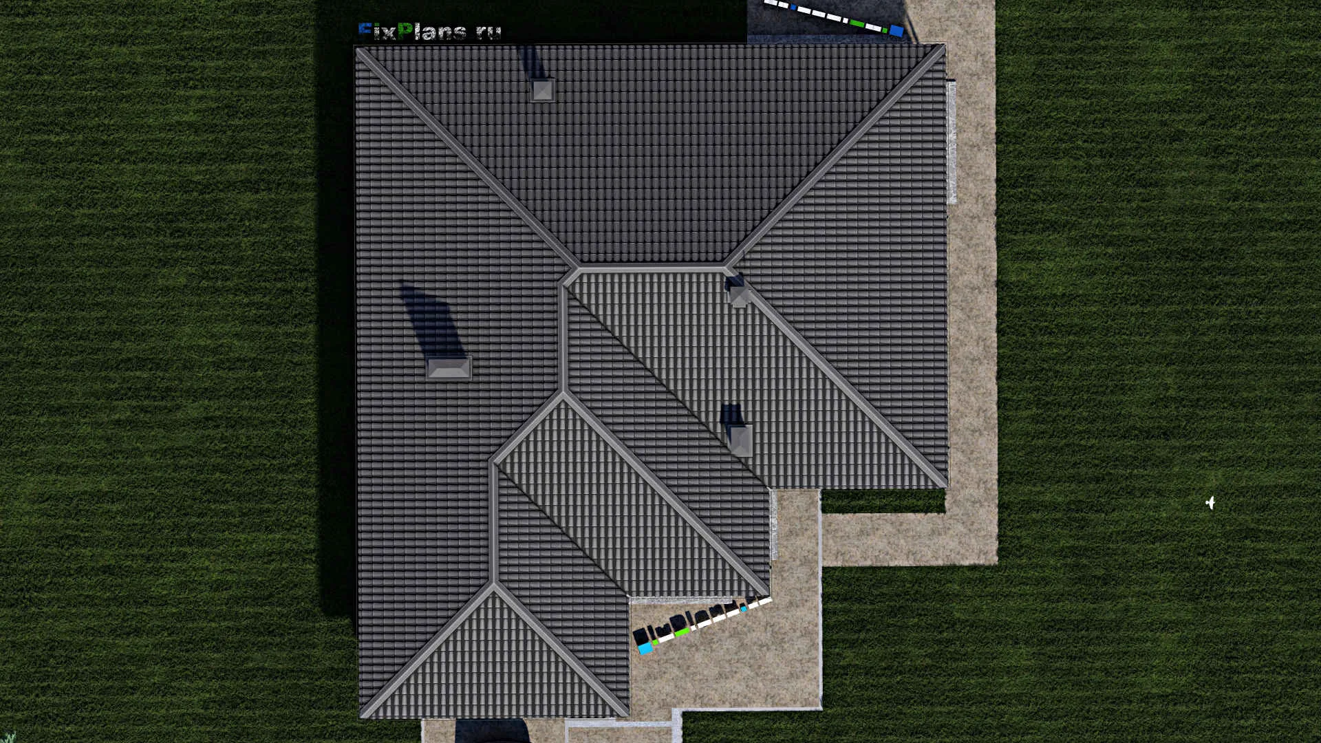 F-1673 - Проект одноэтажного дома 16 на 18, площадью 190 м² с террасой, гаражом на 1 машину и 3 спальнями
