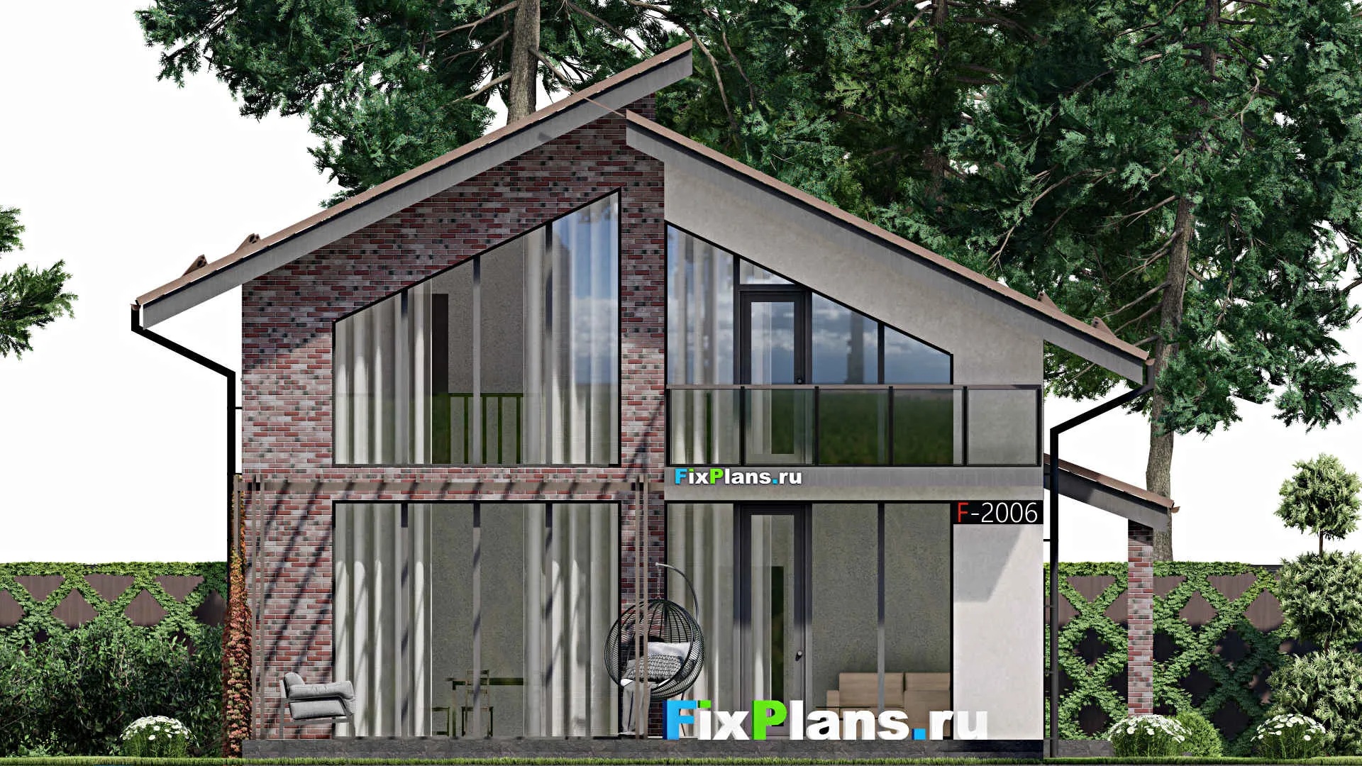 F-2006 - Проект дома с мансардой 10 на 10, площадью 160 м² с террасой, балконом и 3 спальнями