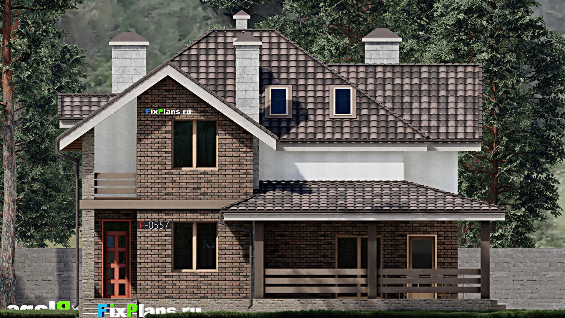 F-0557 - Проект дома с мансардой 12 на 13, площадью 210 м² с террасой, балконом и 3 спальнями