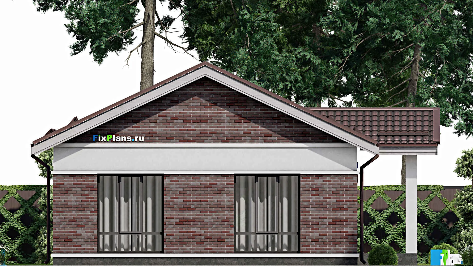 F-2150 - Проект одноэтажного дома 10 на 13, площадью 120 м² с террасой и 2 спальнями