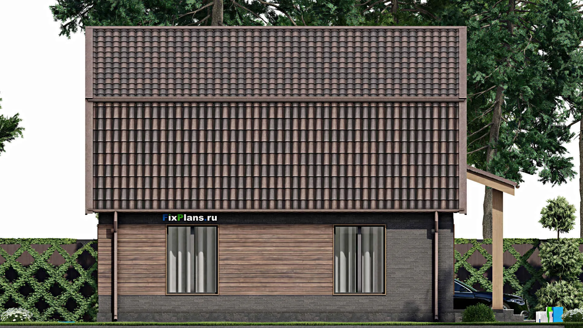 F-4157 - Планы дома с мансардой 11 на 11, площадью 190 м² с террасой и 4 спальнями