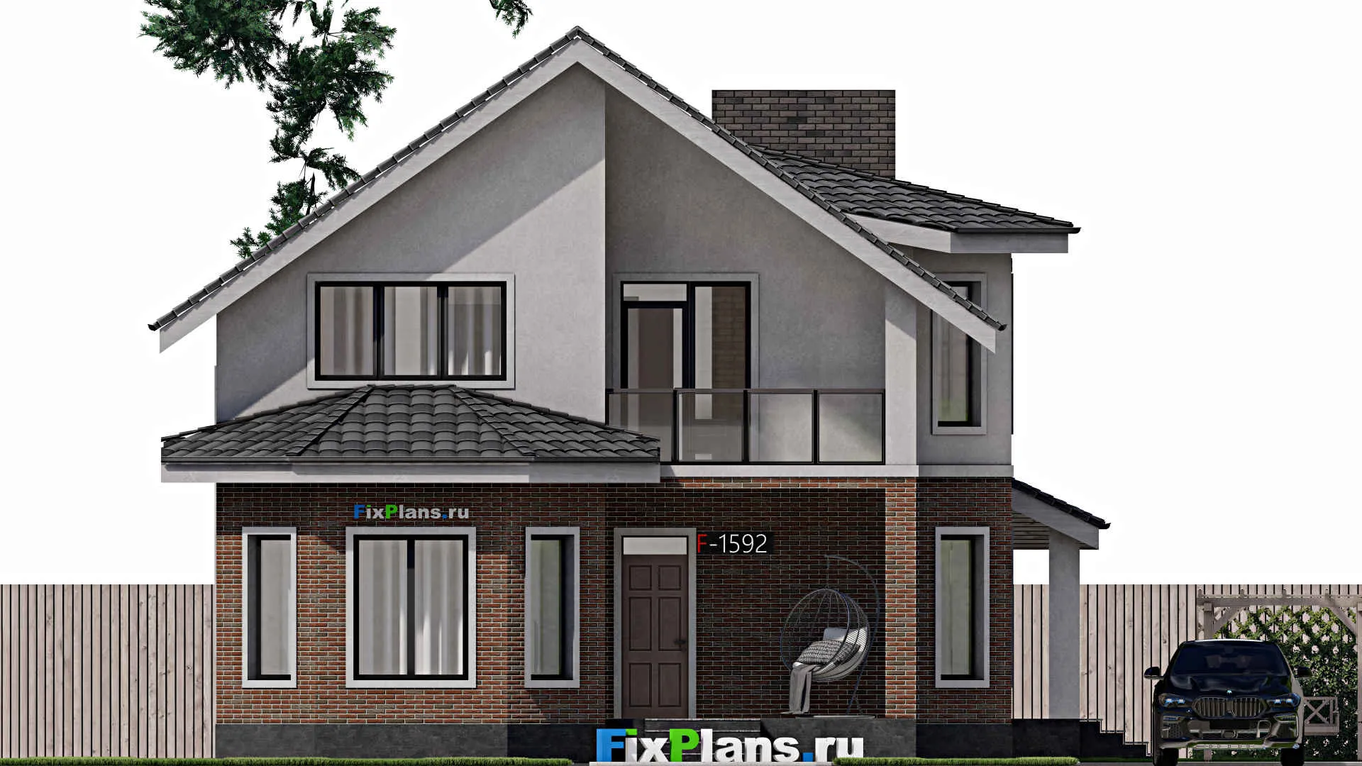 F-1592i - Проект дома с мансардой 11 на 15, площадью 210 м² с террасой и 5 спальнями