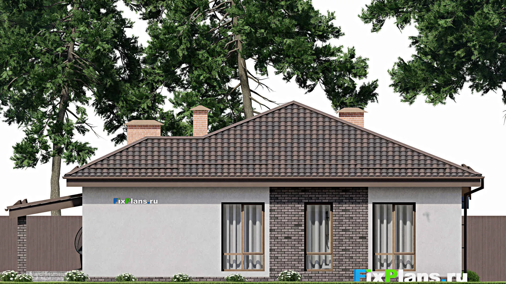 F-8135 - Проект одноэтажного дома 15 на 16, площадью 180 м² с террасой и 3 спальнями