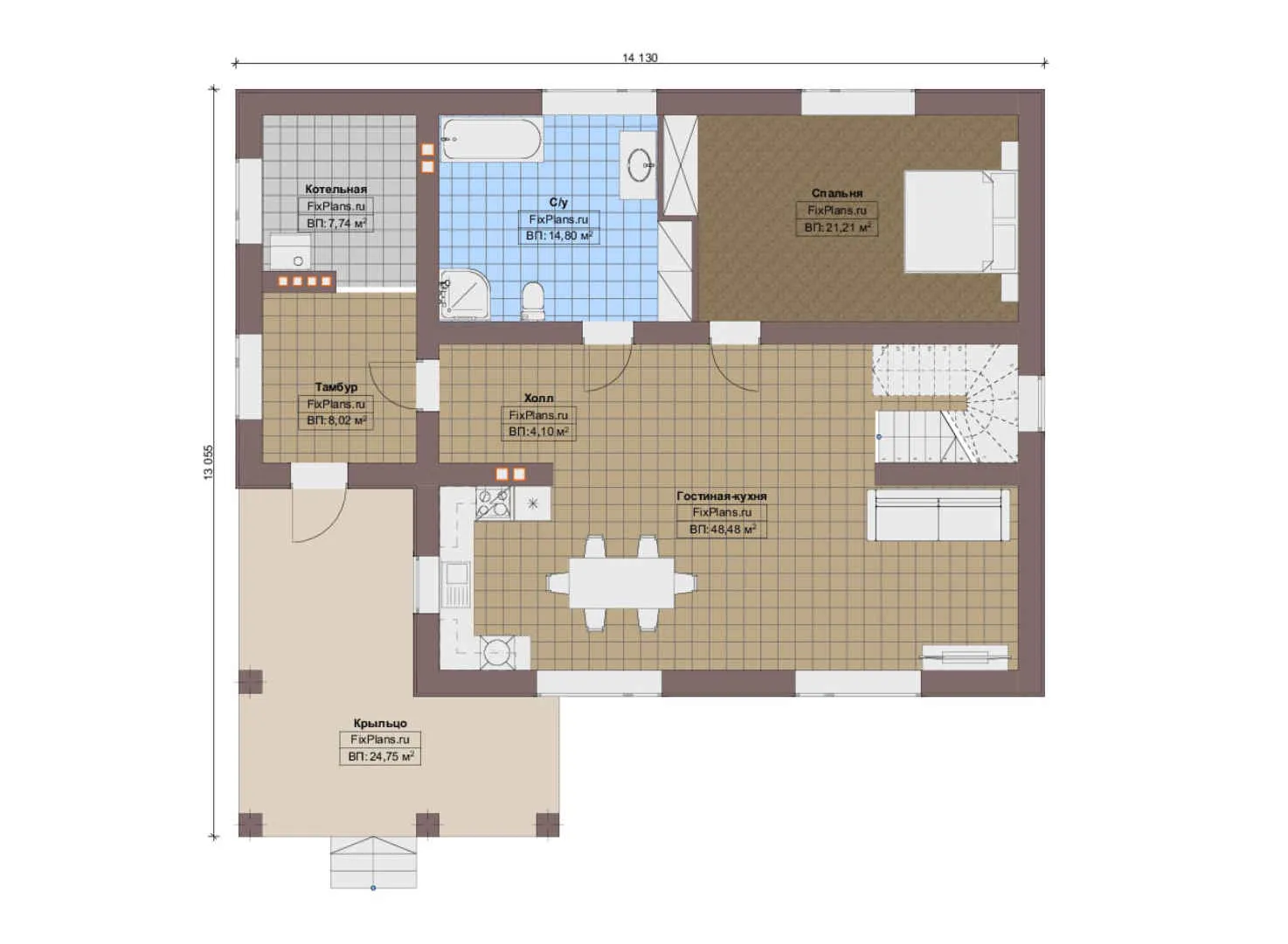 F-12419 - Планы дома с мансардой 14 на 15, площадью 220 м² с 4 спальнями