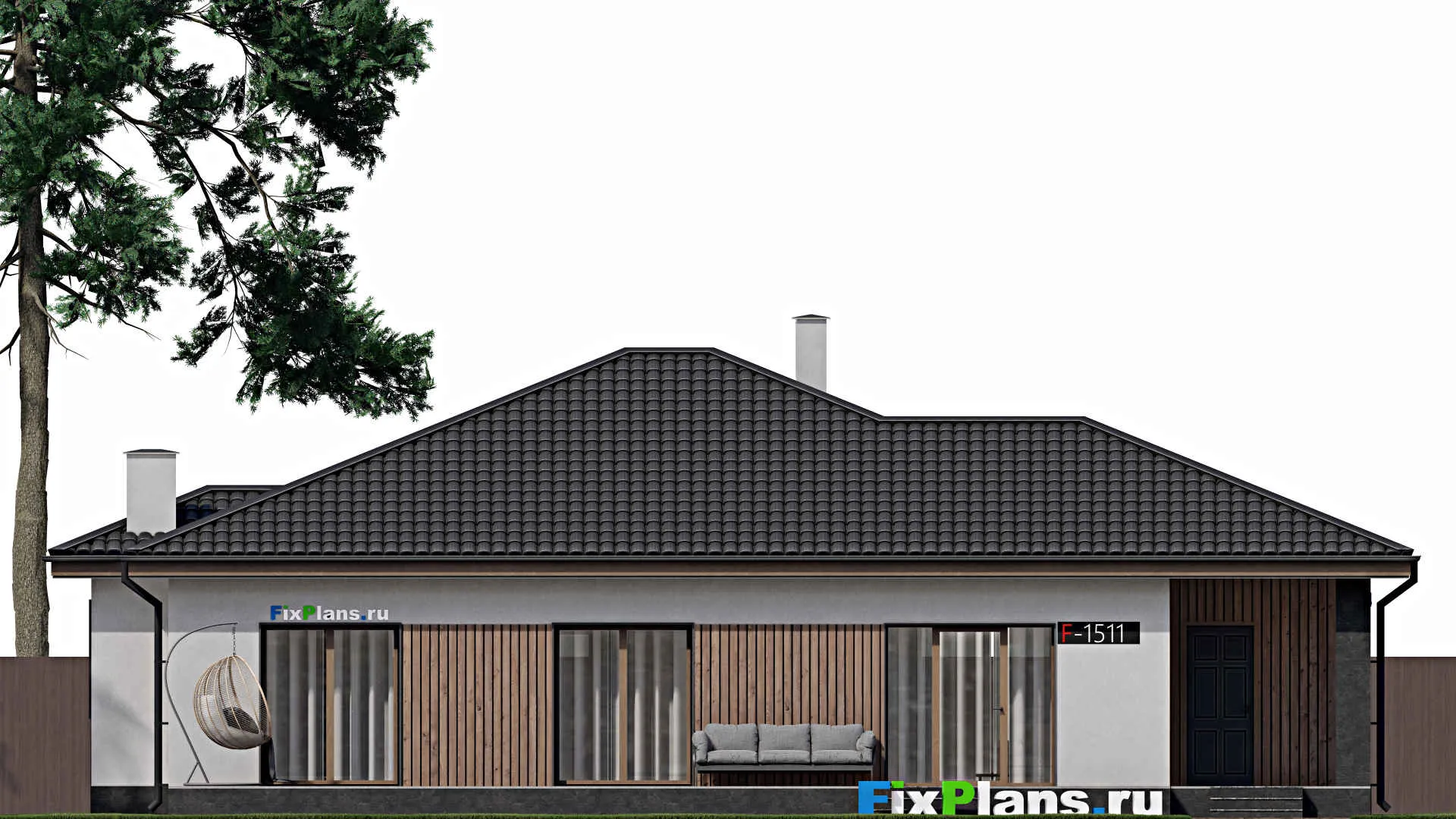 F-1511 - Проект одноэтажного дома 12 на 17, площадью 170 м² с террасой и 3 спальнями