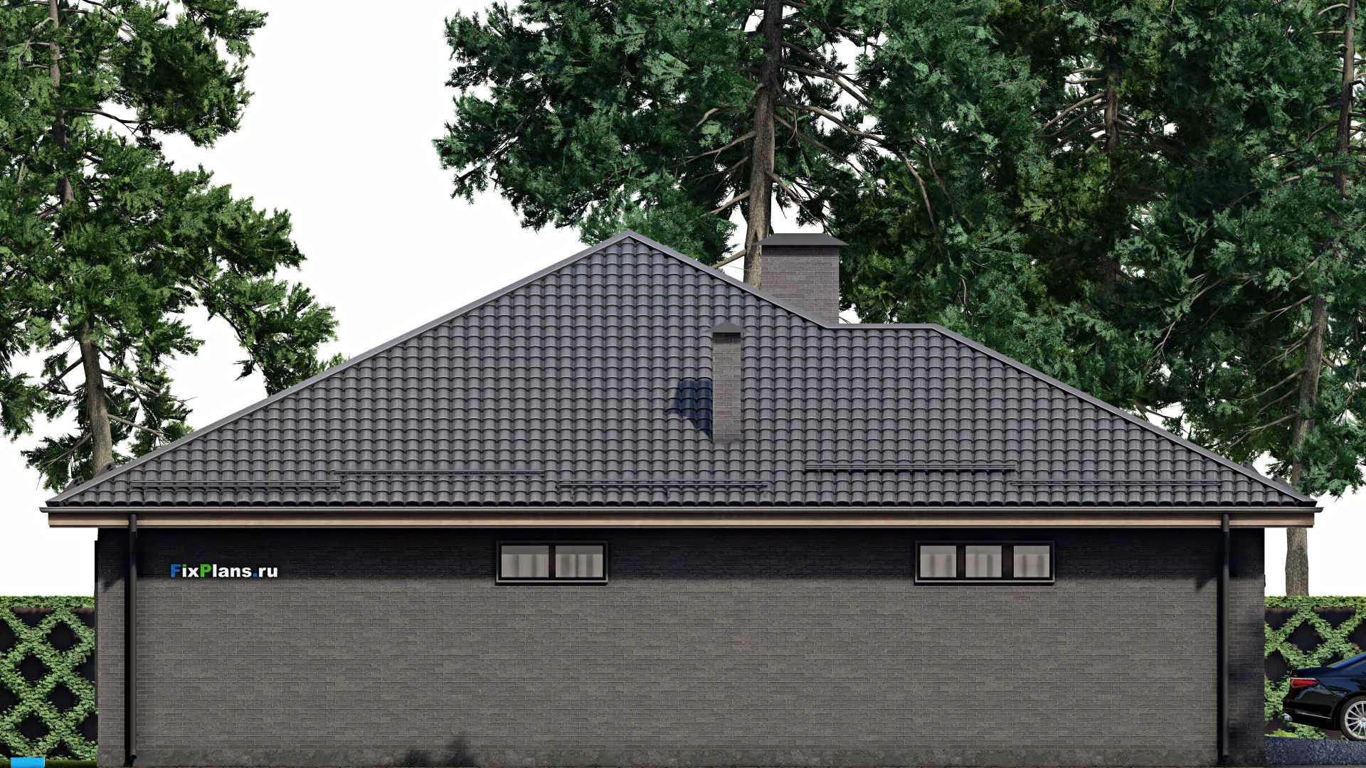 F-4499 - Проект одноэтажного дома 17 на 25, площадью 330 м² с гаражом на 2 машины и 3 спальнями