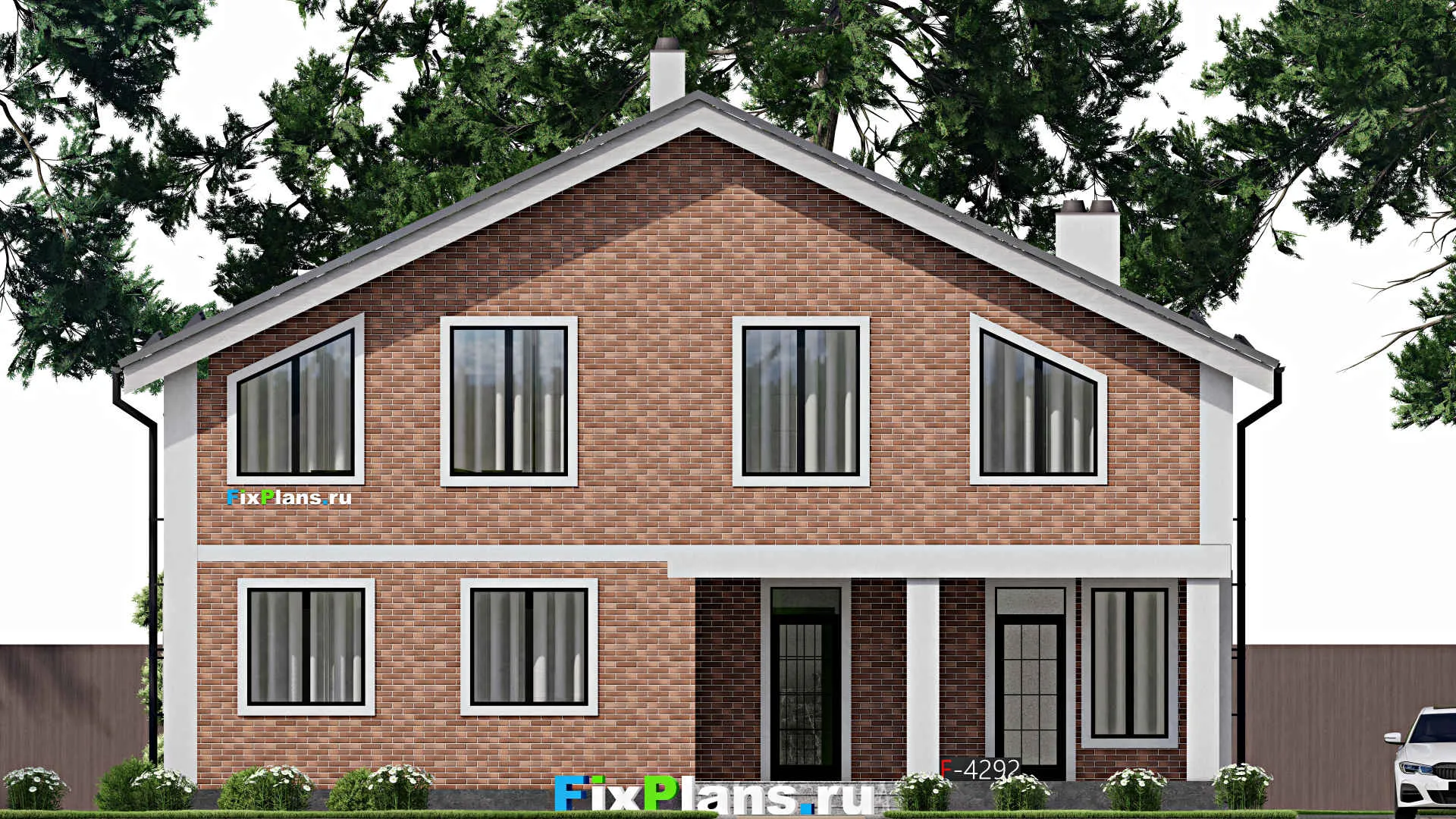 F-4292 - Проект дома с мансардой 11 на 14, площадью 180 м² с террасой и 5 спальнями