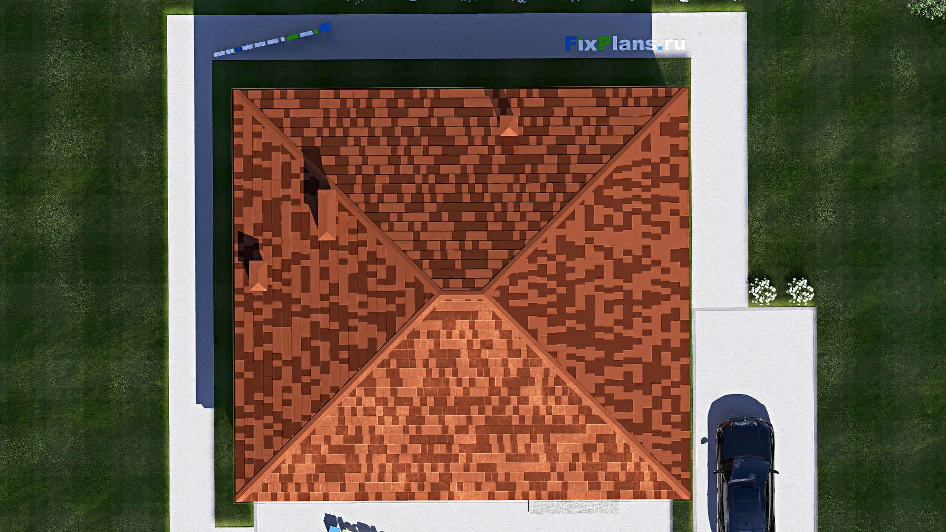 F-18251 - Проект одноэтажного дома 13 на 15, площадью 150 м² с террасой и 3 спальнями