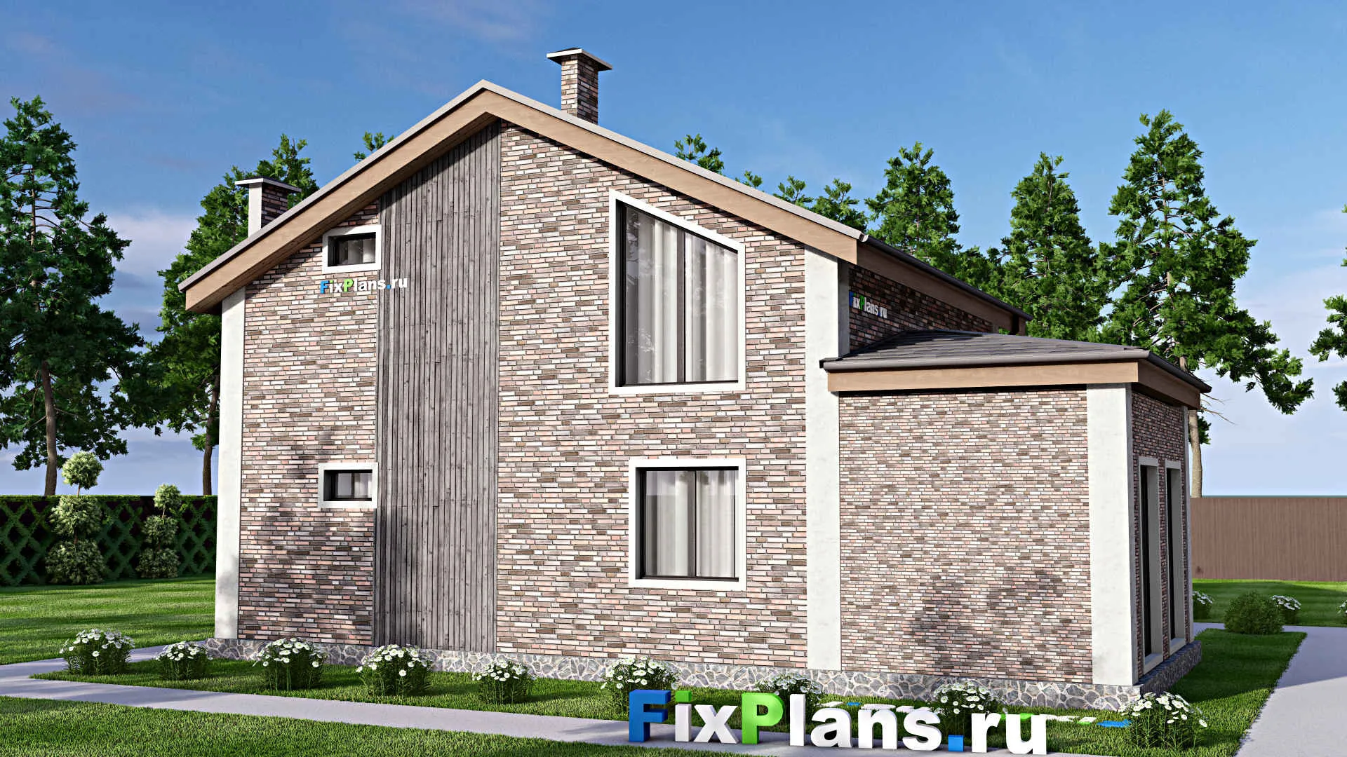 F-10043 - Проект дома с мансардой 10 на 14, площадью 140 м² с террасой и 4 спальнями