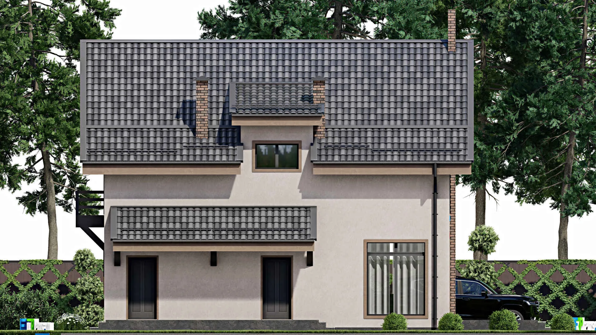 F-9674 - Проект дома с мансардой 12 на 15, площадью 230 м² с террасой, балконом и 4 спальнями