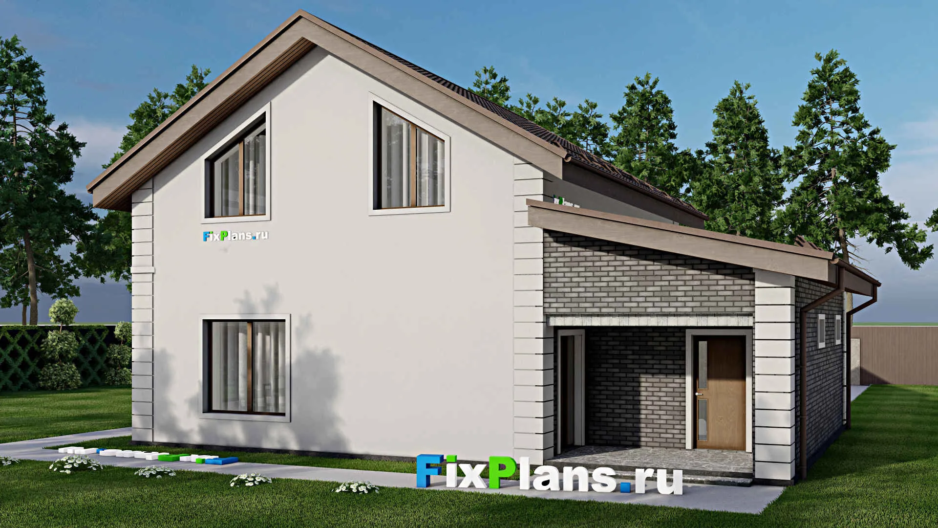 F-12149 - Проект дома с мансардой 12 на 13, площадью 160 м² с террасой, гаражом на 1 машину и 4 спальнями