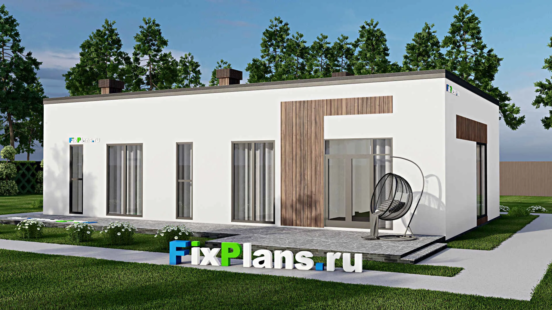 F-9377 - Проект одноэтажного дома 14 на 16, площадью 160 м² с террасой и 2 спальнями