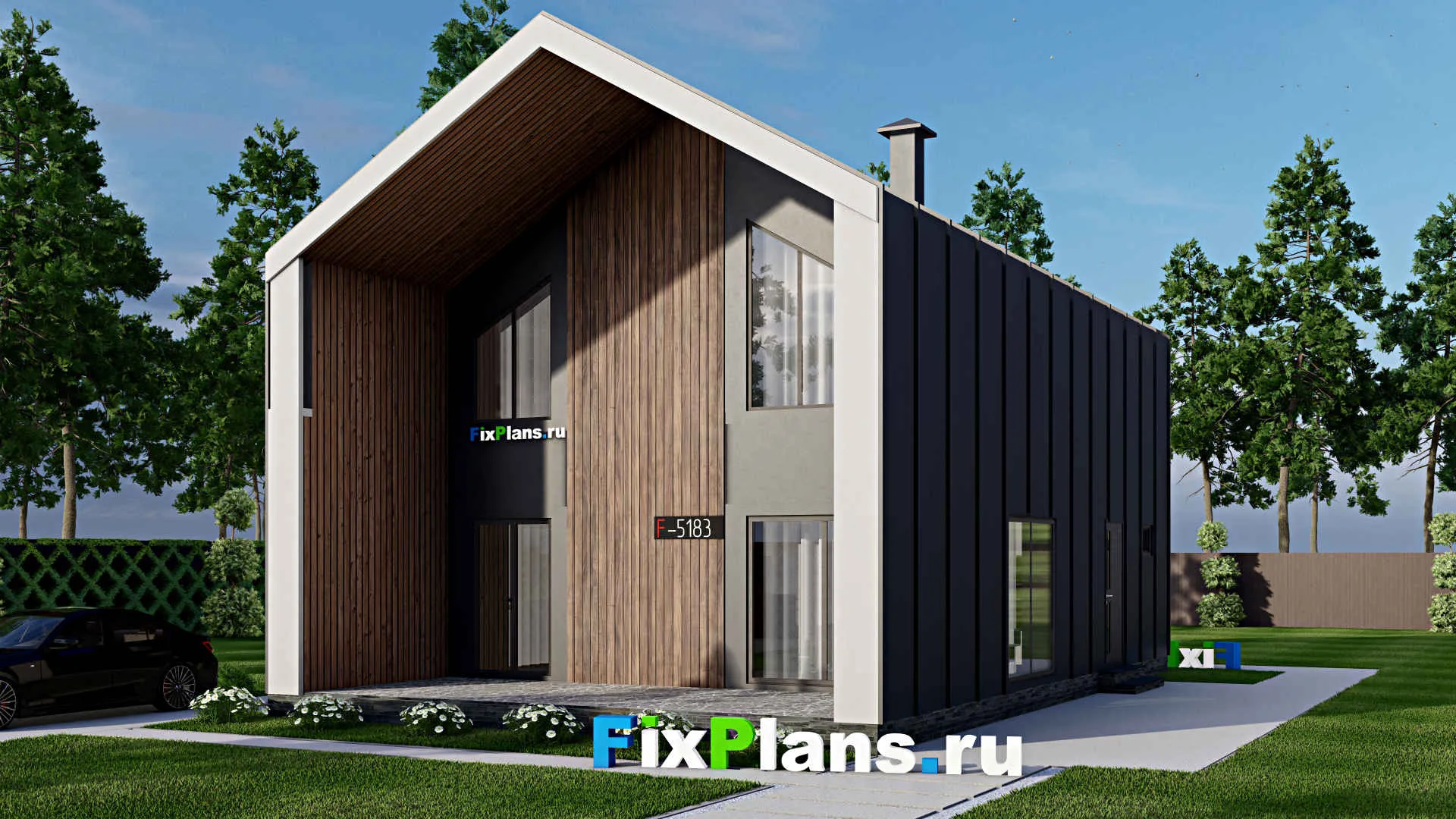 F-5183 - Проект дома с мансардой 9 на 14, площадью 120 м² с террасой и 2 спальнями