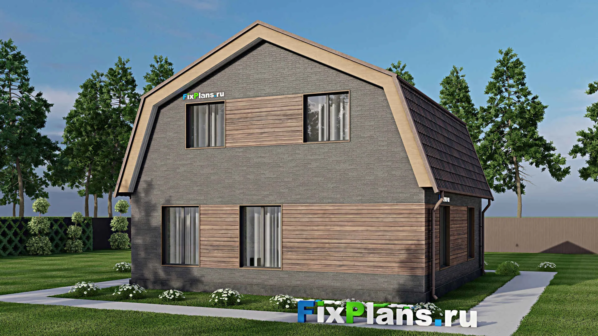 F-4157 - Планы дома с мансардой 11 на 11, площадью 190 м² с террасой и 4 спальнями